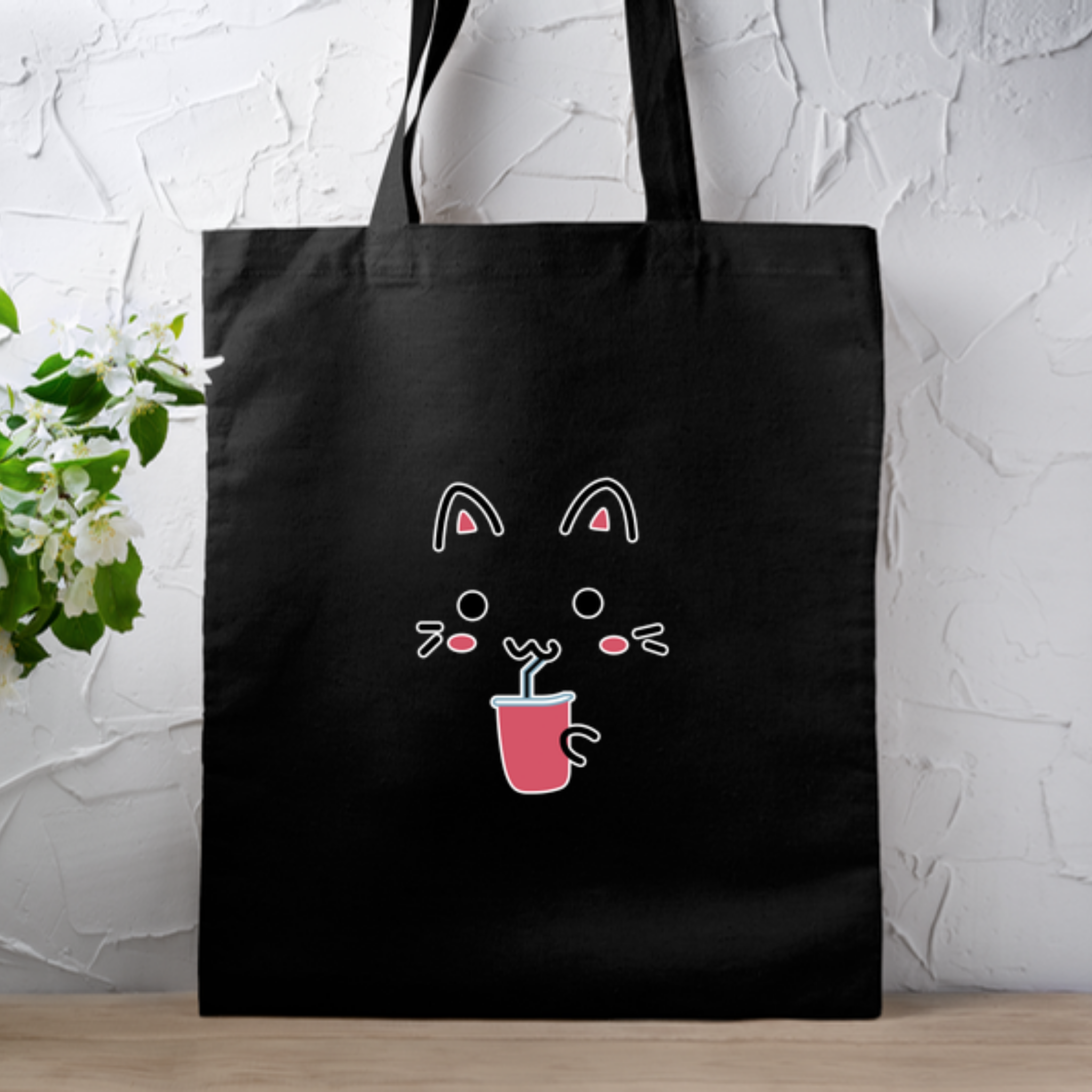 Kitten Drinking Boba Tea Tote Bag