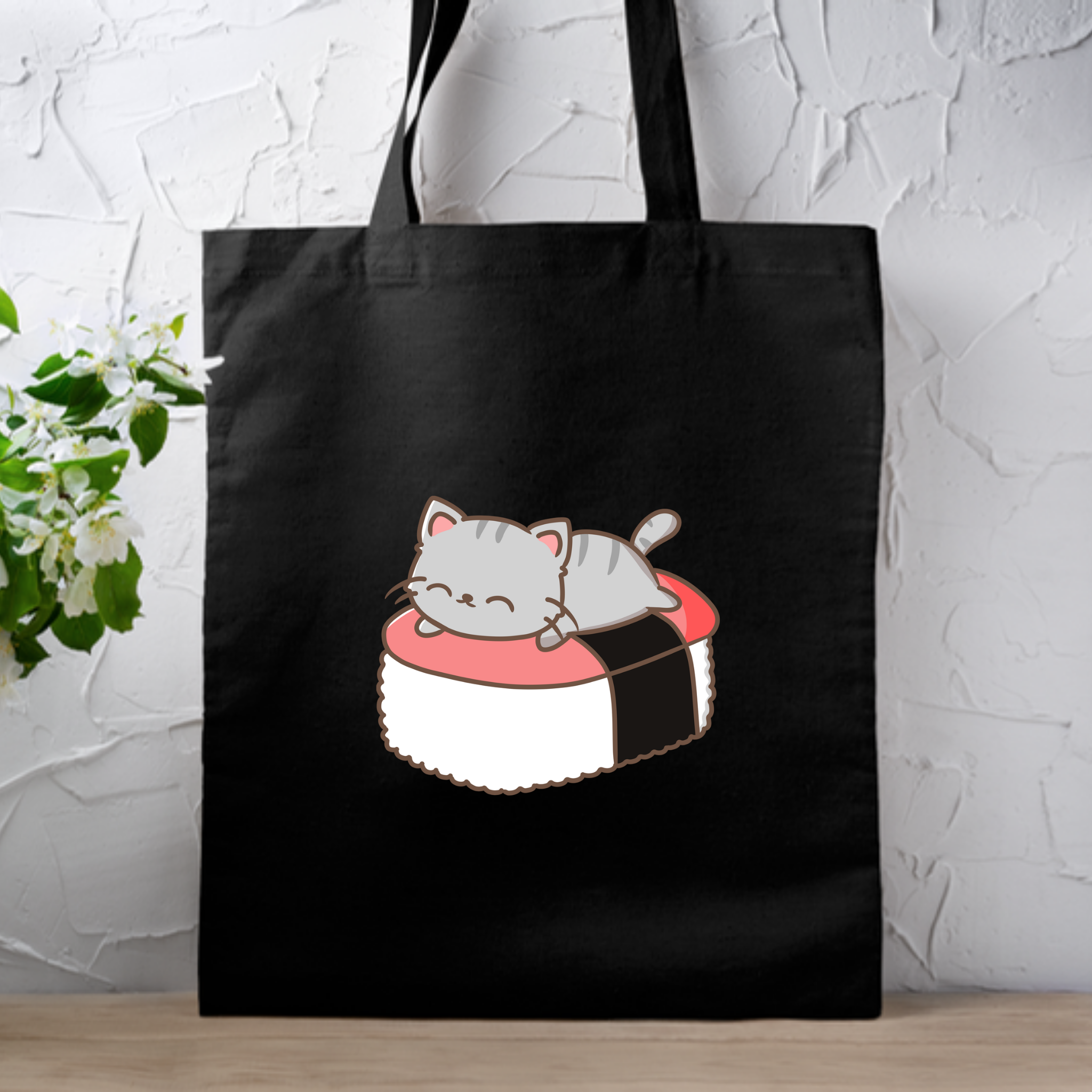 Grey Kitten on Sushi Bed Tote Bag