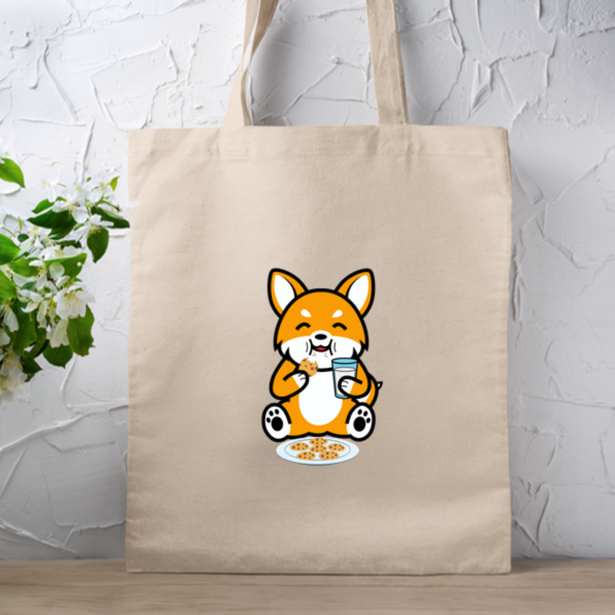 Dog Eating Cookies with Milk Tote Bag