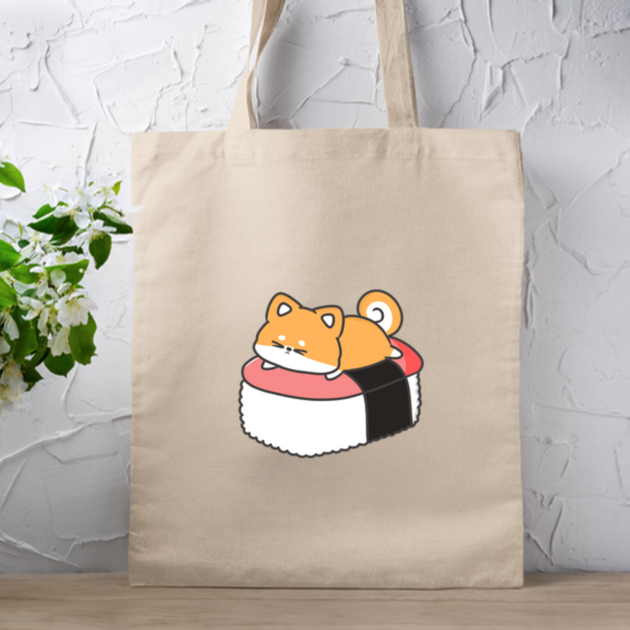 Puppy on Sushi Bed Tote Bag