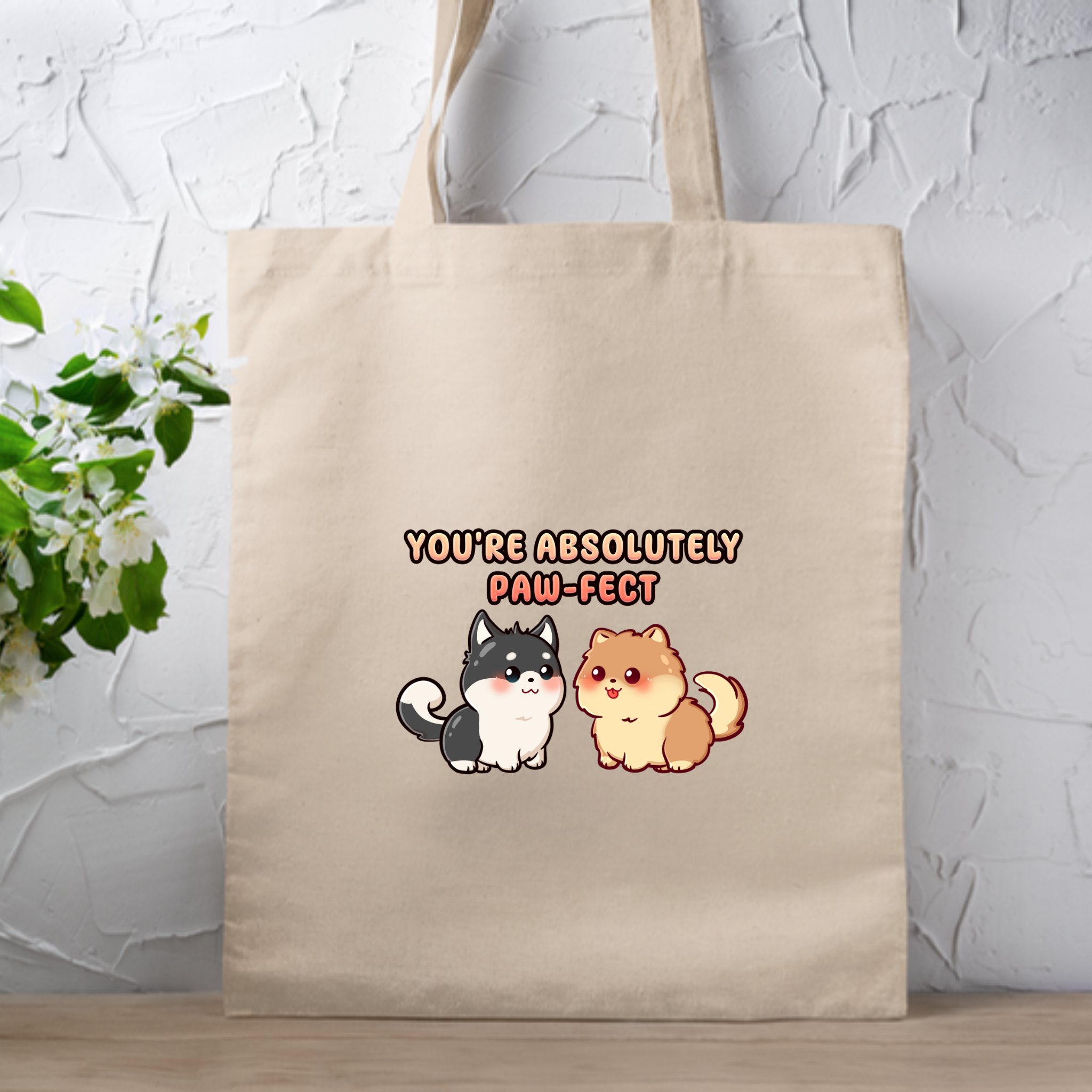 You're Absolutely Paw-fect Dog Couple - Husky & Pomeranian Tote Bag