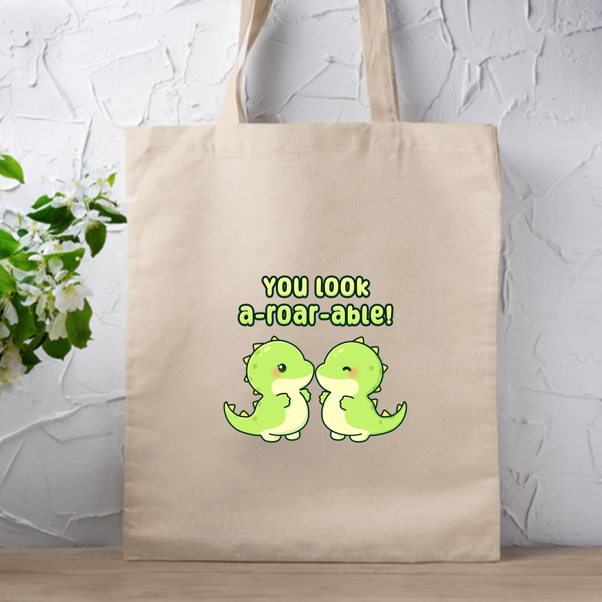 You Look A-Roar-Able! Dinosaur Couple Tote Bag