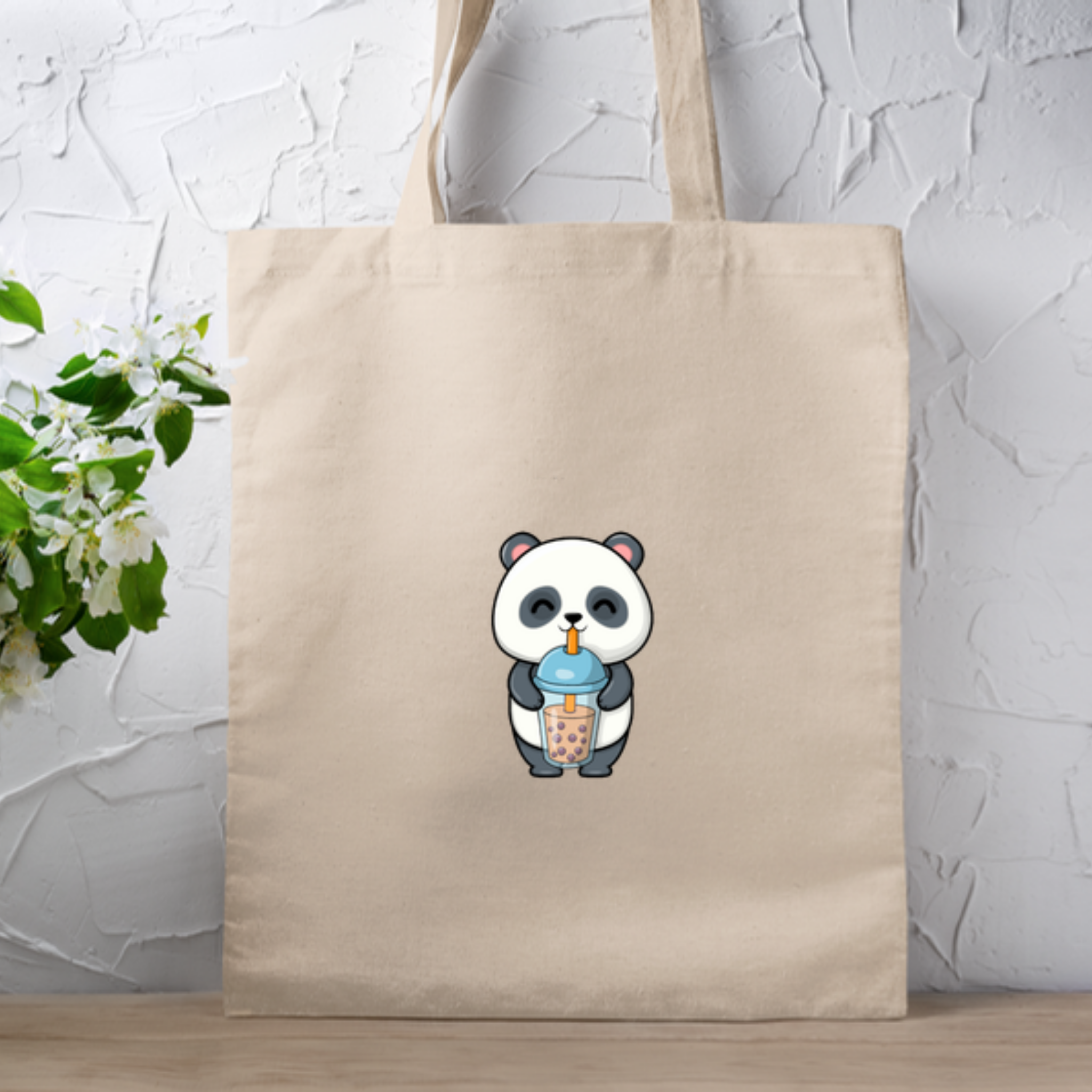 Panda Drinking Boba Tote Bag