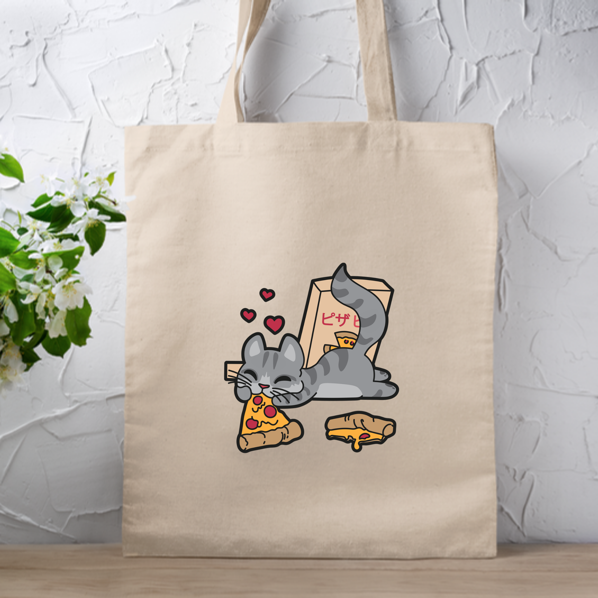 Cat Eating Pizza Tote Bag