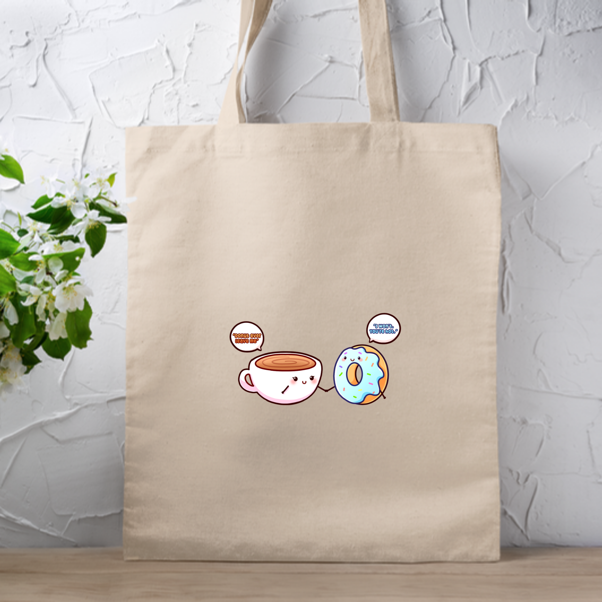 Donut Ever Leave Me Coffee and Donut Couple Tote Bag