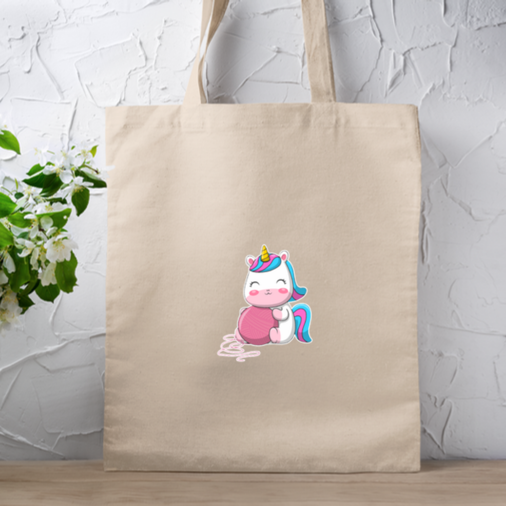 Rainbow Baby Unicorn with Yarn Tote Bag