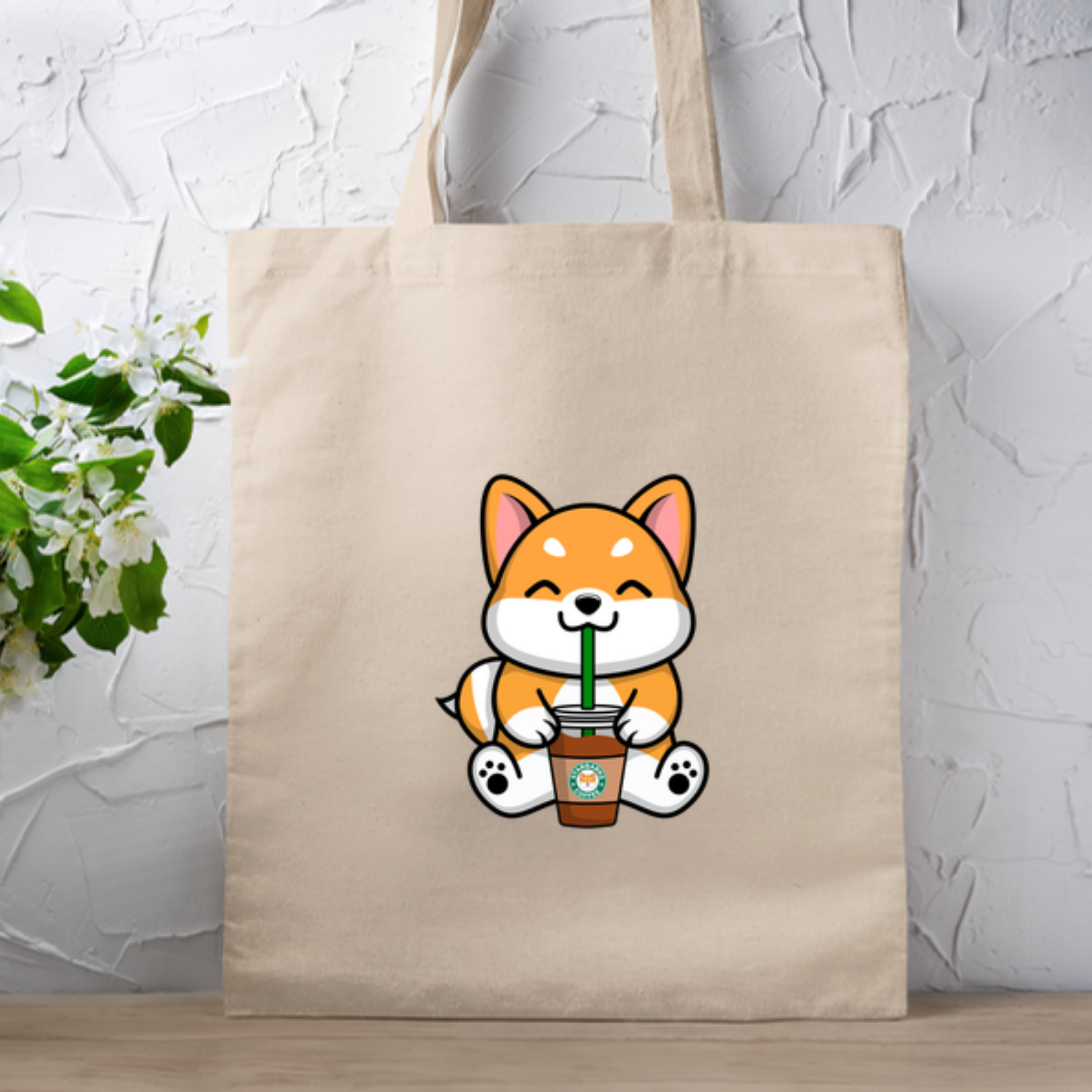 Puppy Drinking Coffee Tote Bag