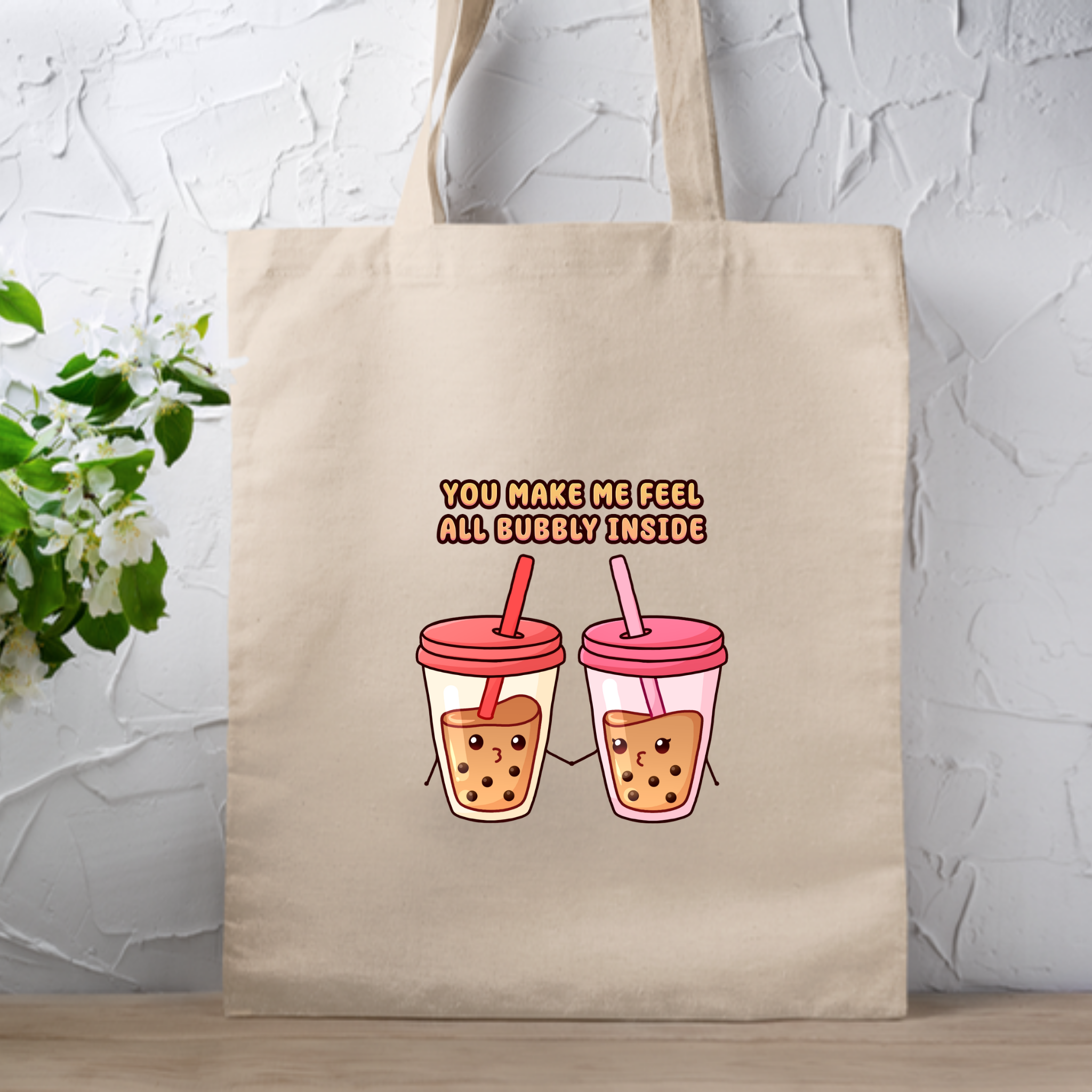 You Make Me Feel All Bubbly Inside Boba Tea Couple Tote Bag