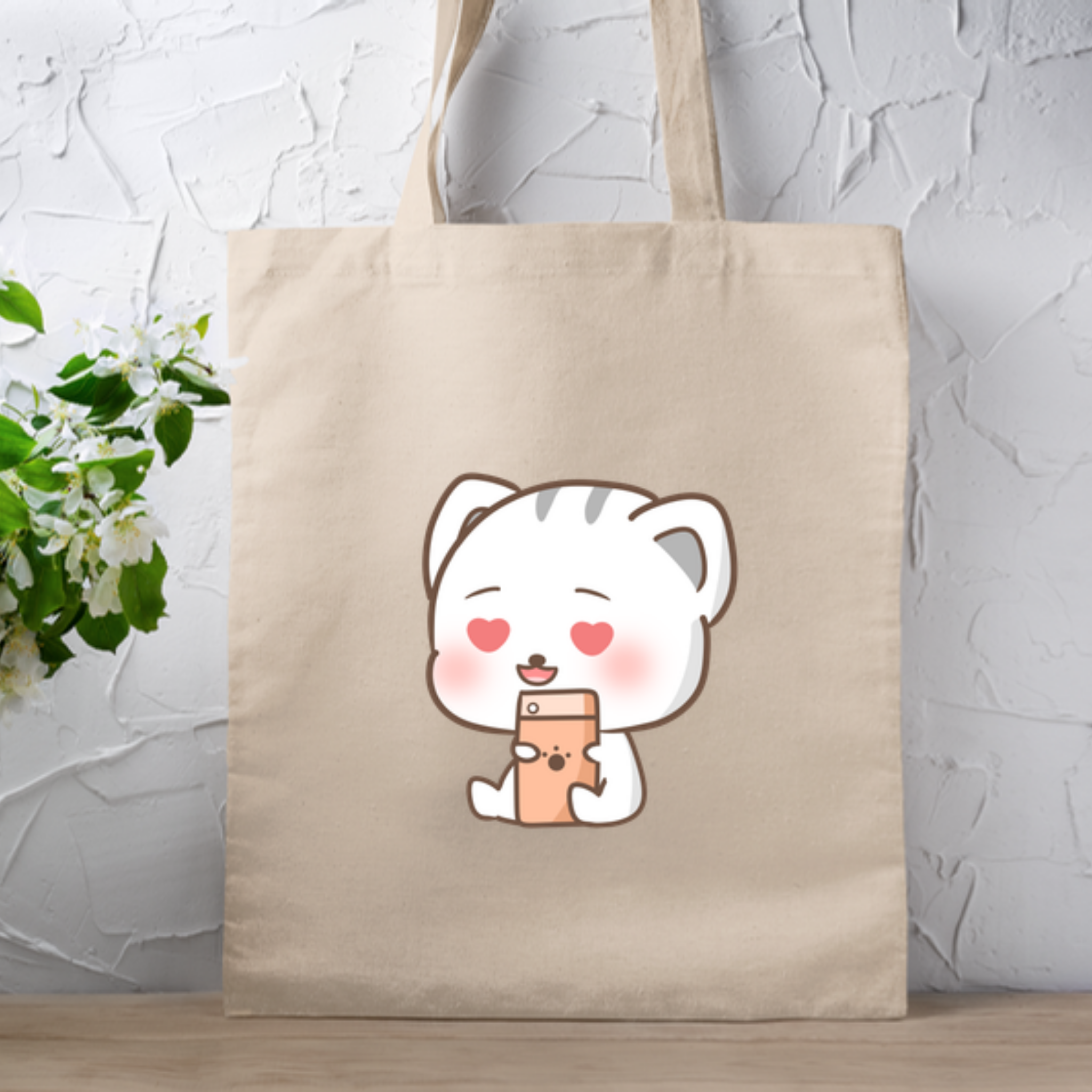 Texting in Love Kitten Tote Bag