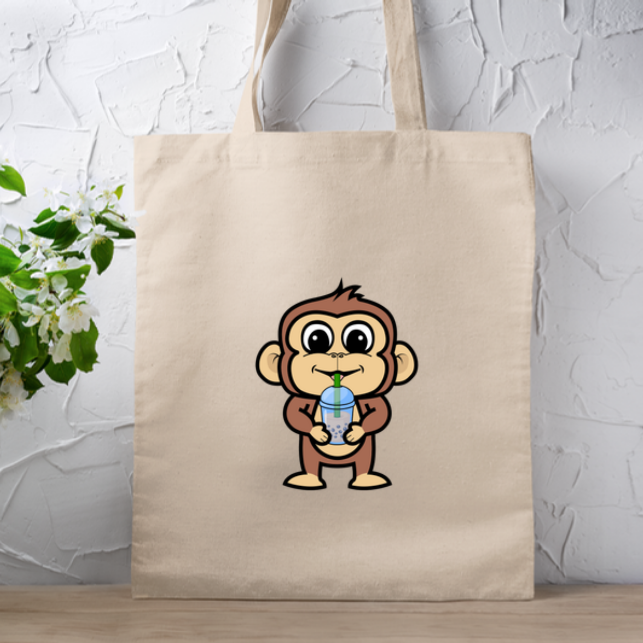 Monkey Drinking Boba Tea Tote Bag