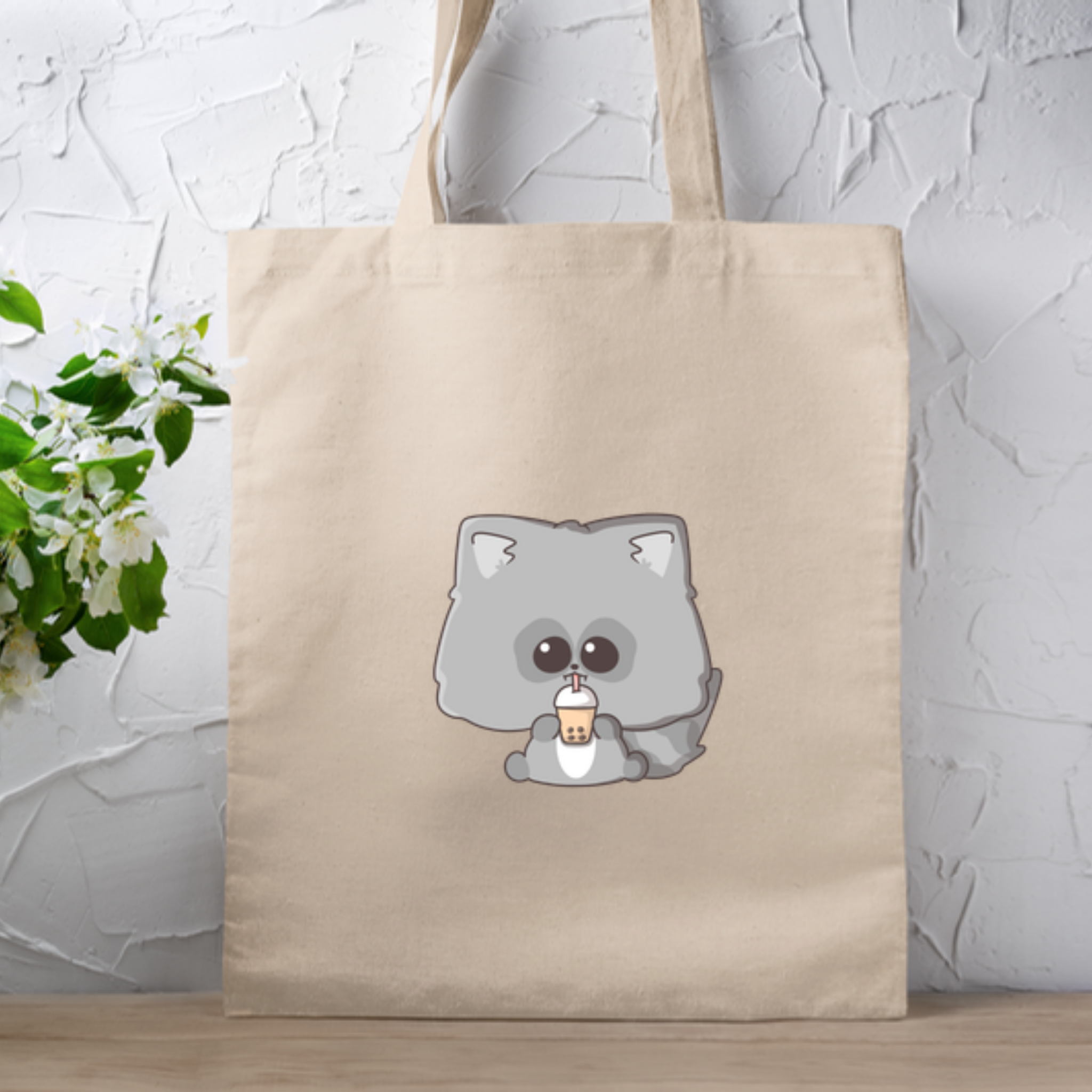 Raccoon Drinking Boba Tea Tote Bag