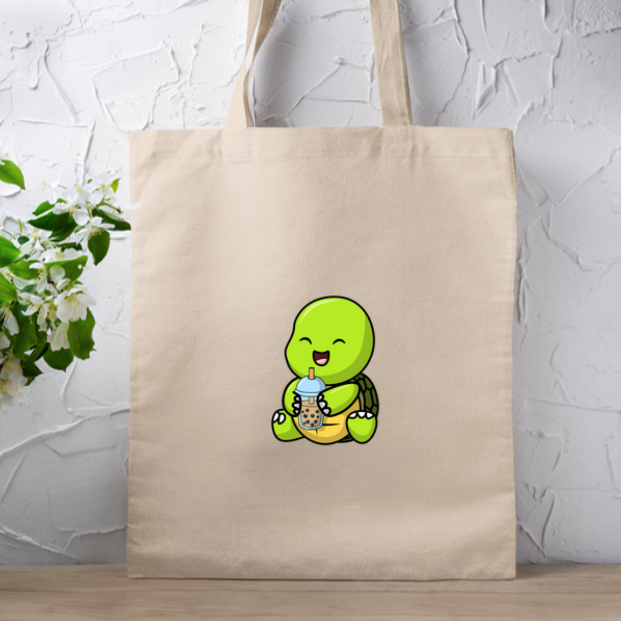 Baby Turtle with Boba Tote Bag