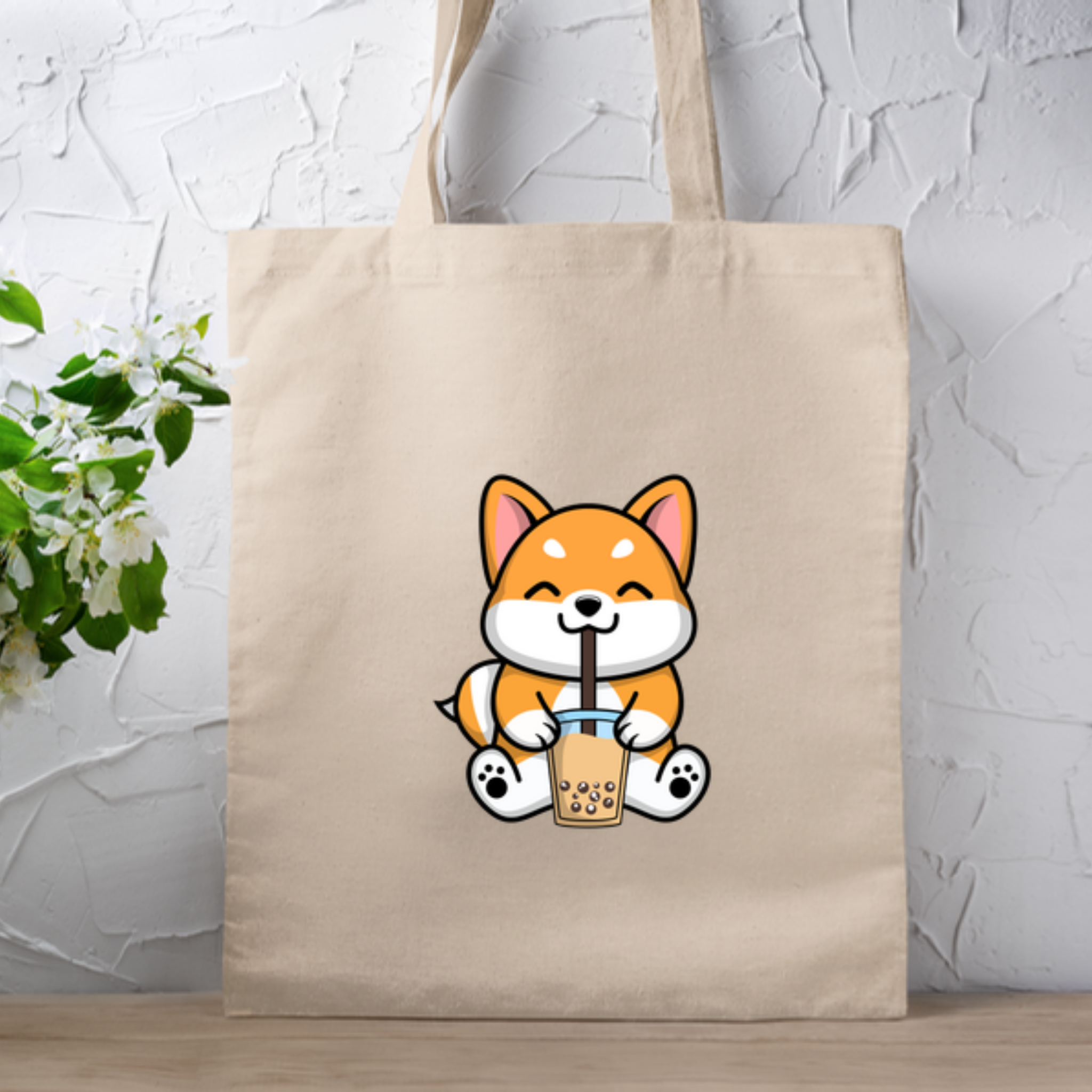 Puppy Drinking Boba Tea Tote Bag
