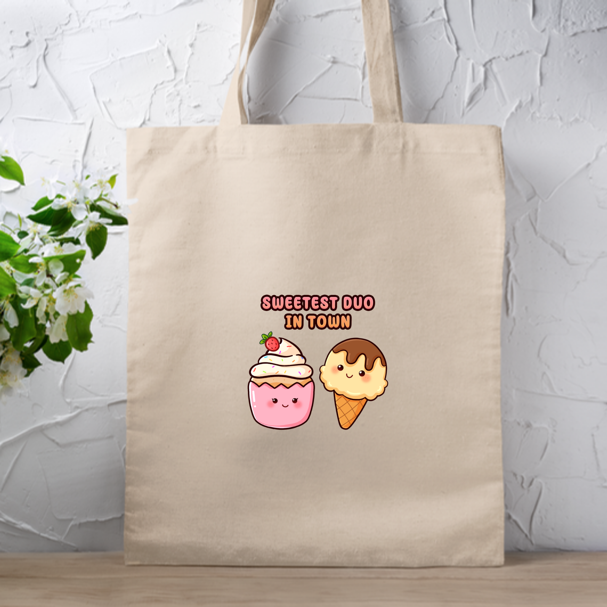 Sweetest Duo in Town Cupcake and Ice Cream Couple Tote Bag