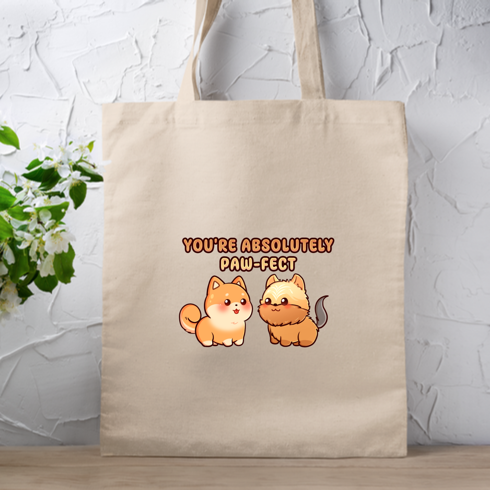 You're Absolutely Paw-fect Dog Couple - Shiba Inu & Yorkshire Terrier Tote Bag
