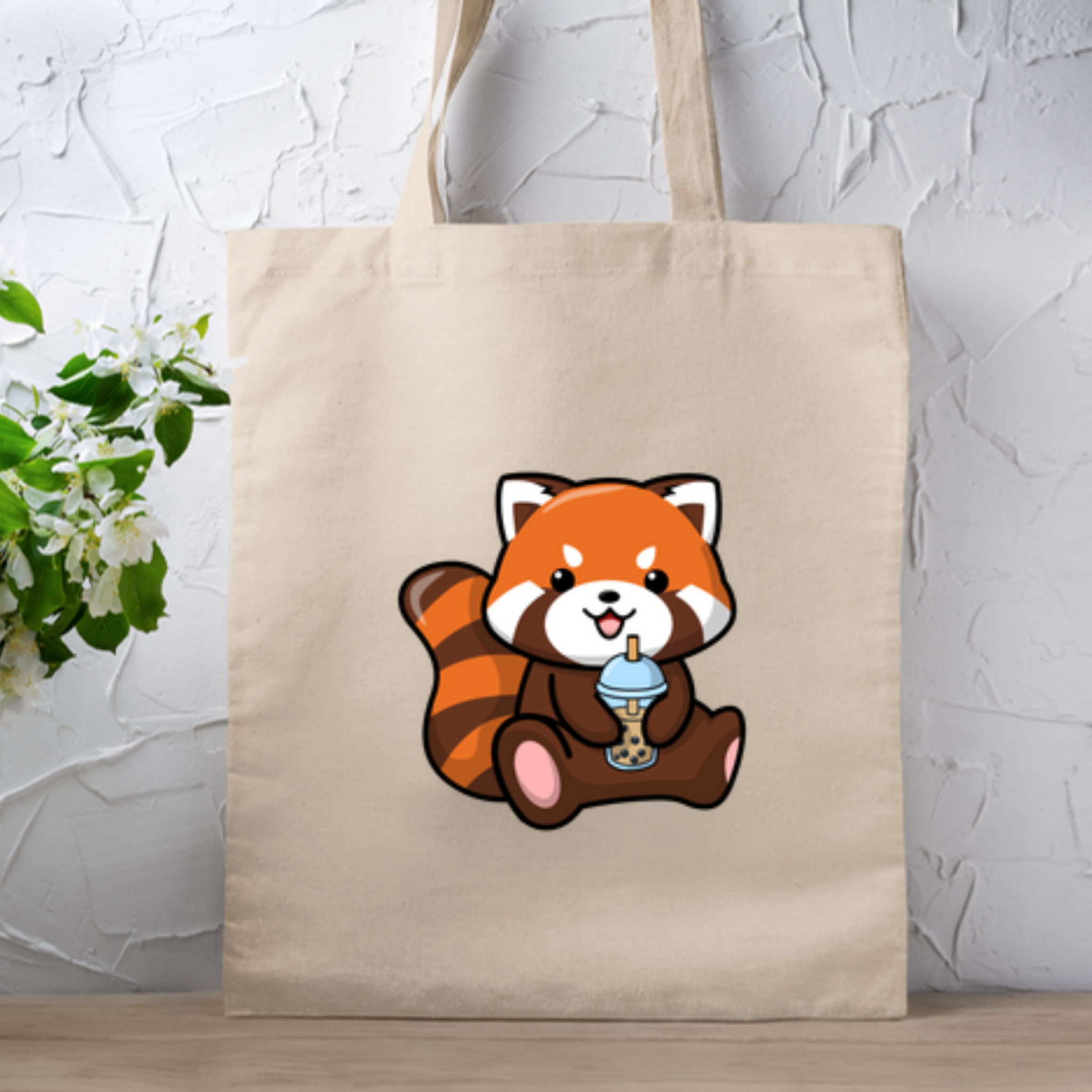 Red Panda Drinking Boba Tea Tote Bag