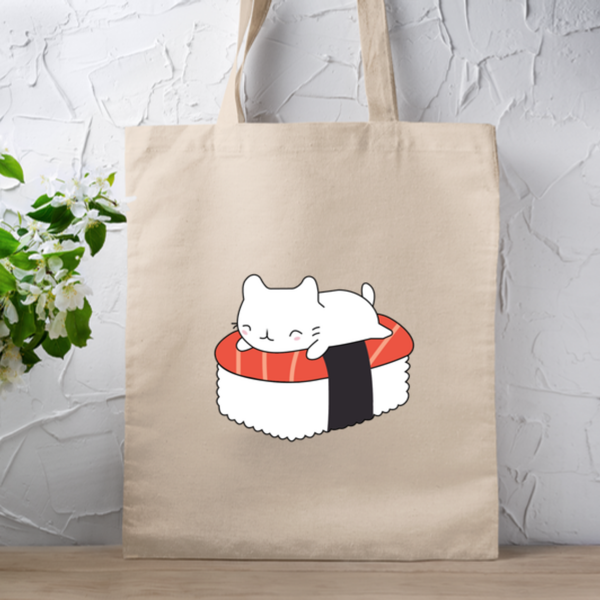 White Kitten on Sushi Bed Tote Bag