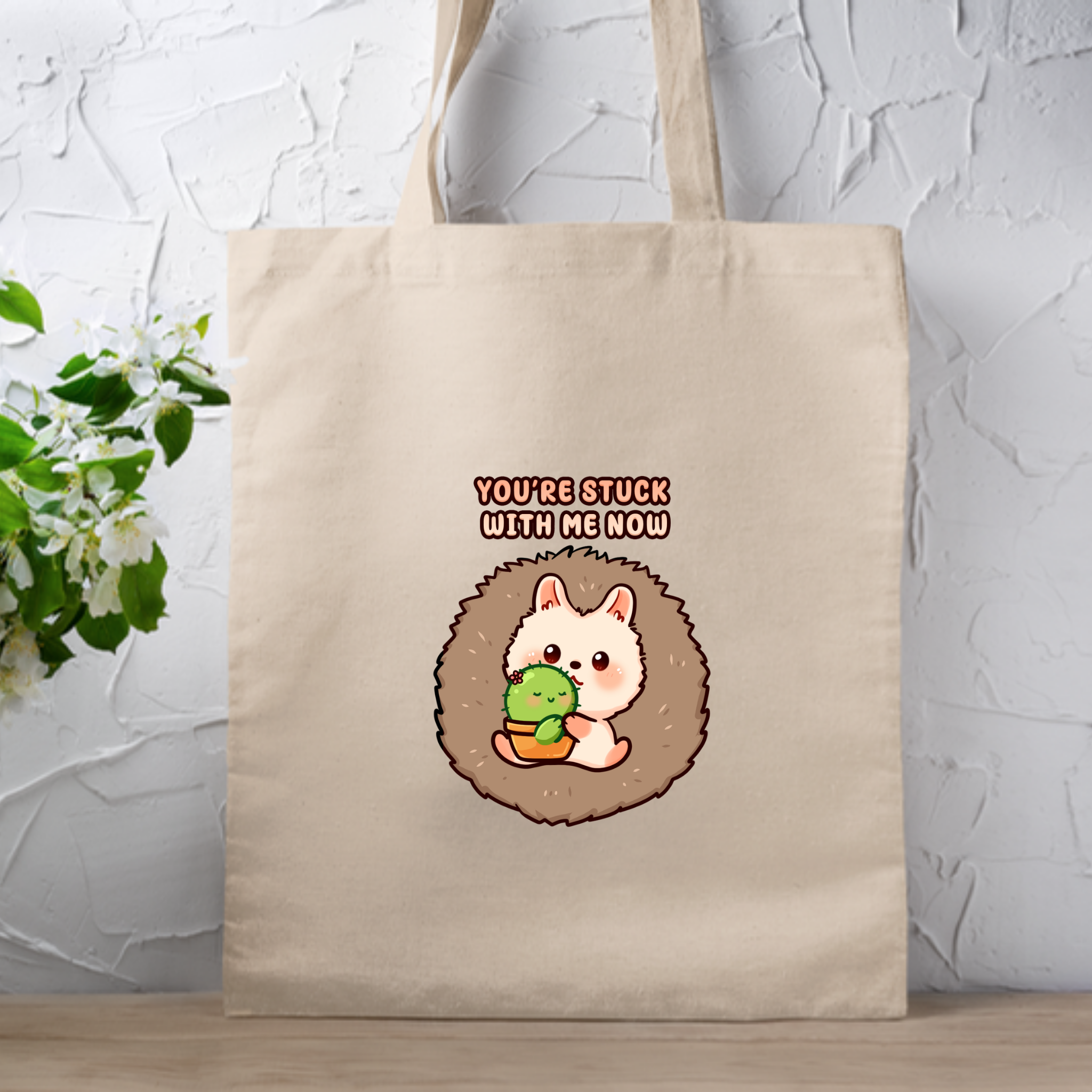 You_re Stuck with Me Now Porcupine and Succulent Cactus Couple Tote Bag