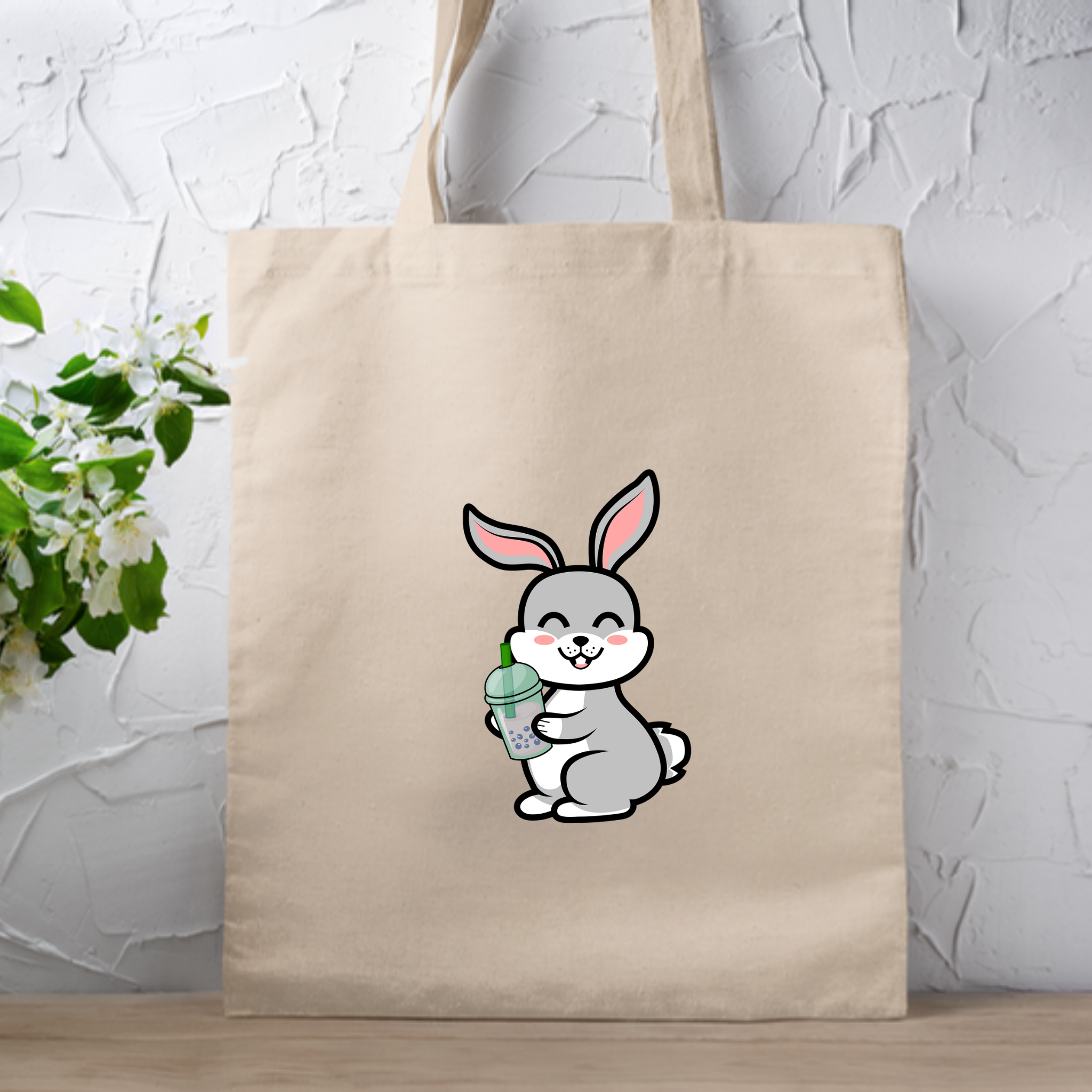 Bunny Rabbit Drinking Boba Tote Bag