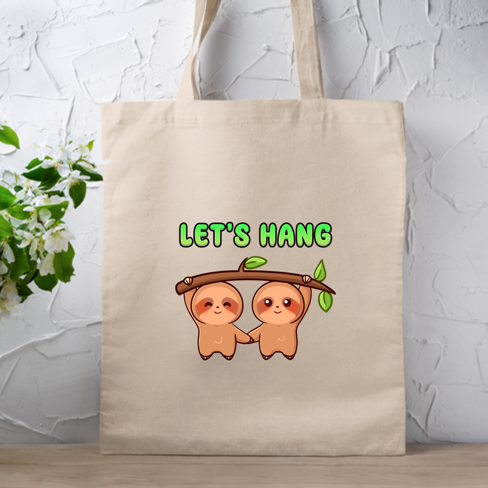 Let's Hang Sloth Couple Tote Bag