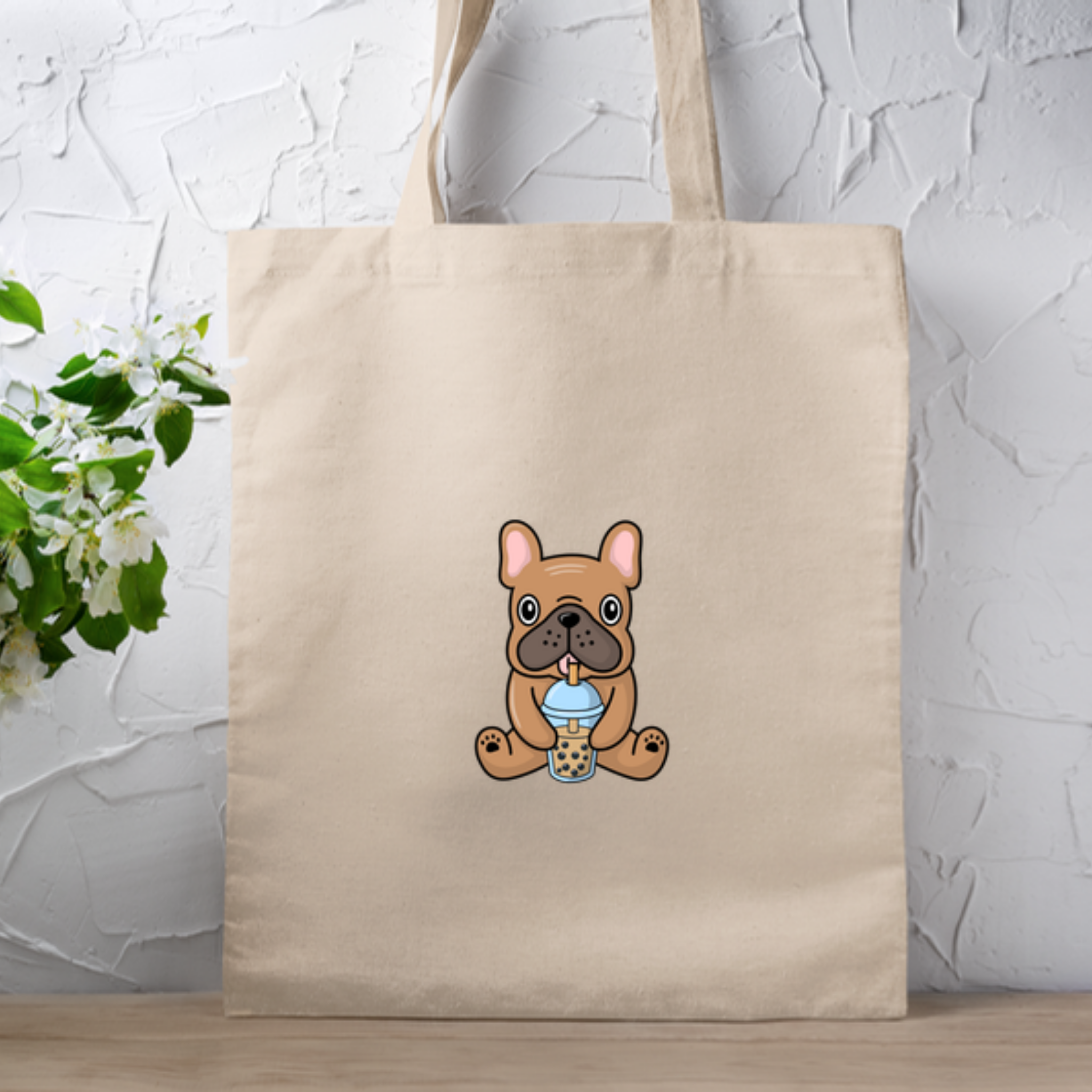French Bulldog Drinking Boba Tote Bag