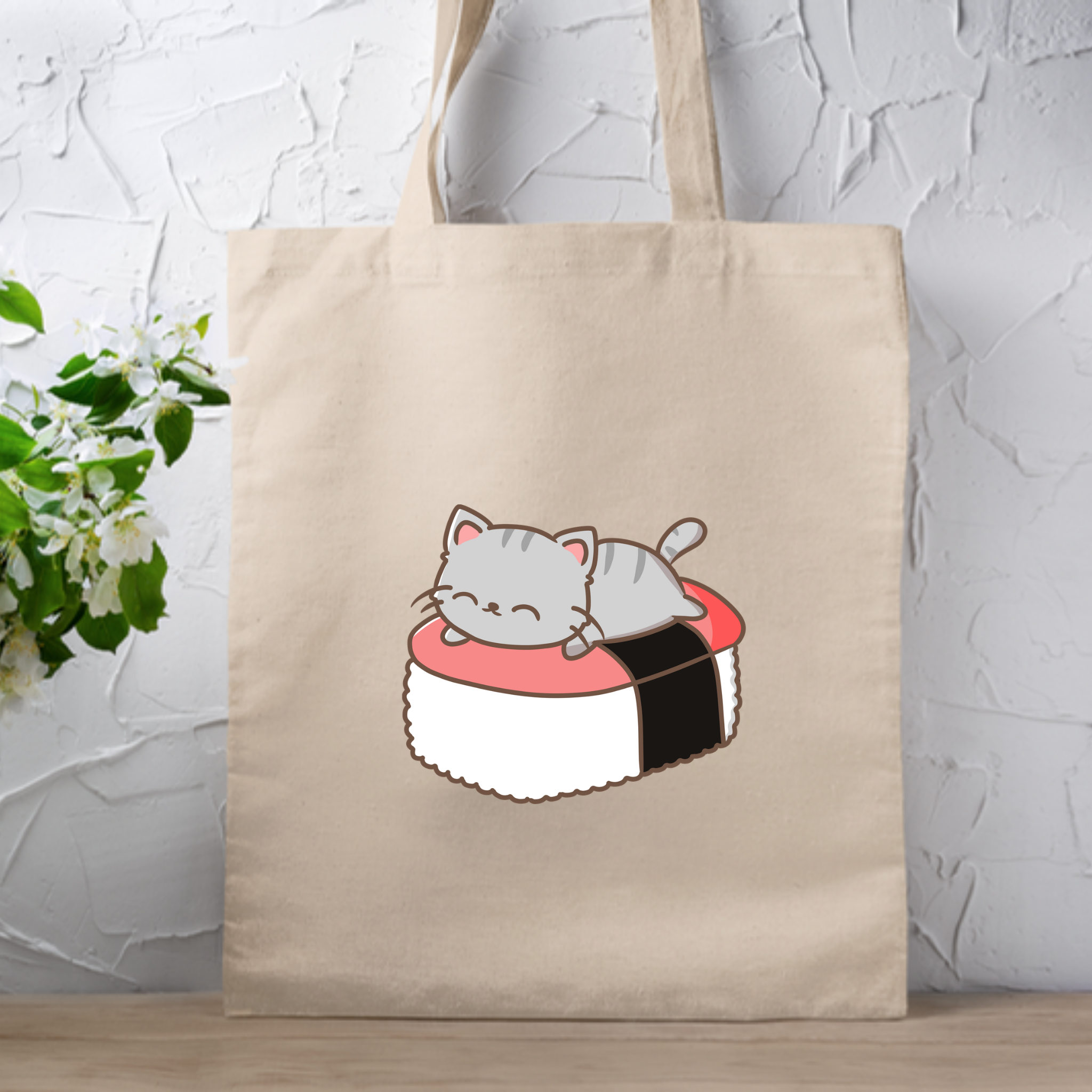 Grey Kitten on Sushi Bed Tote Bag