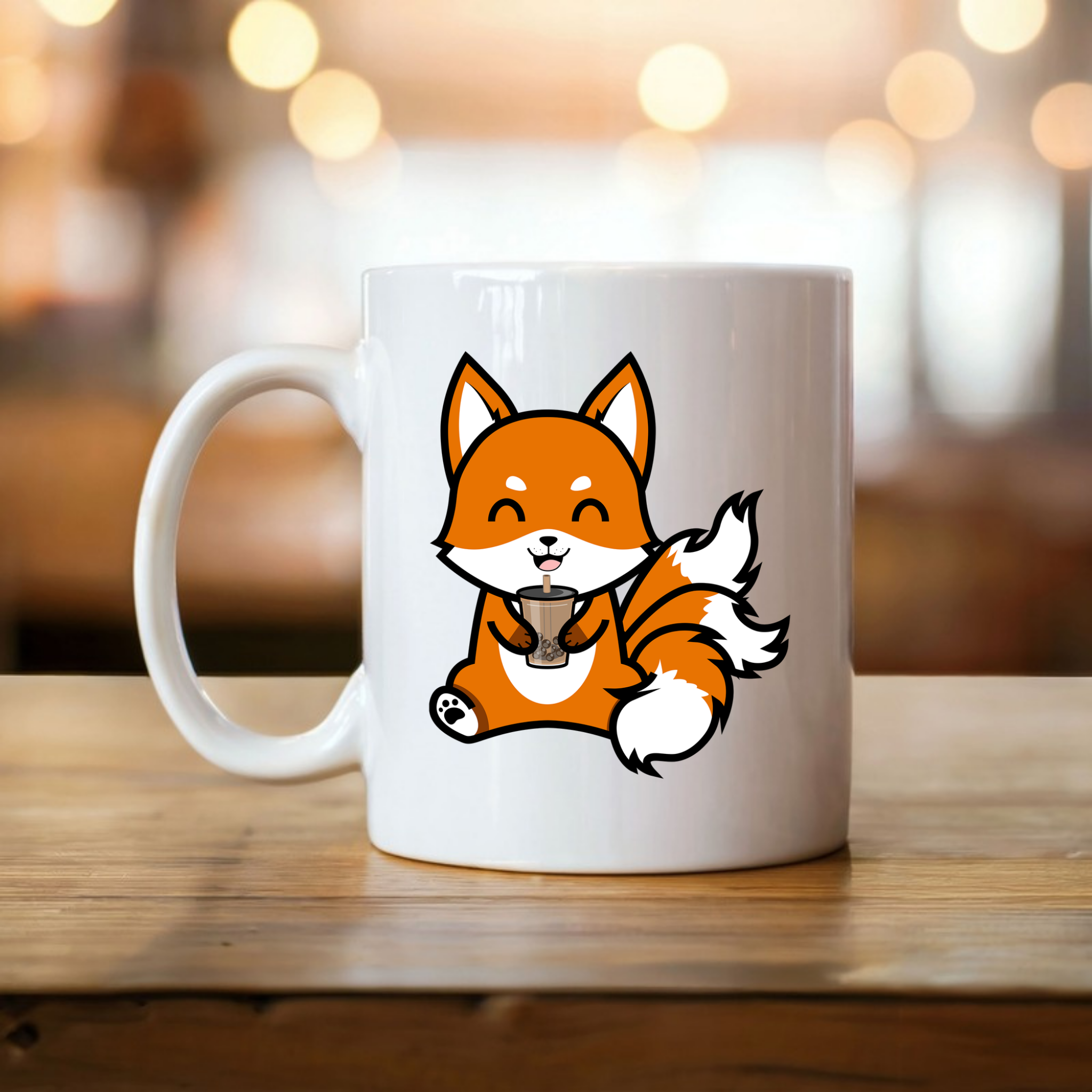 3-Tailed Fox Drinking Boba Tea Mug