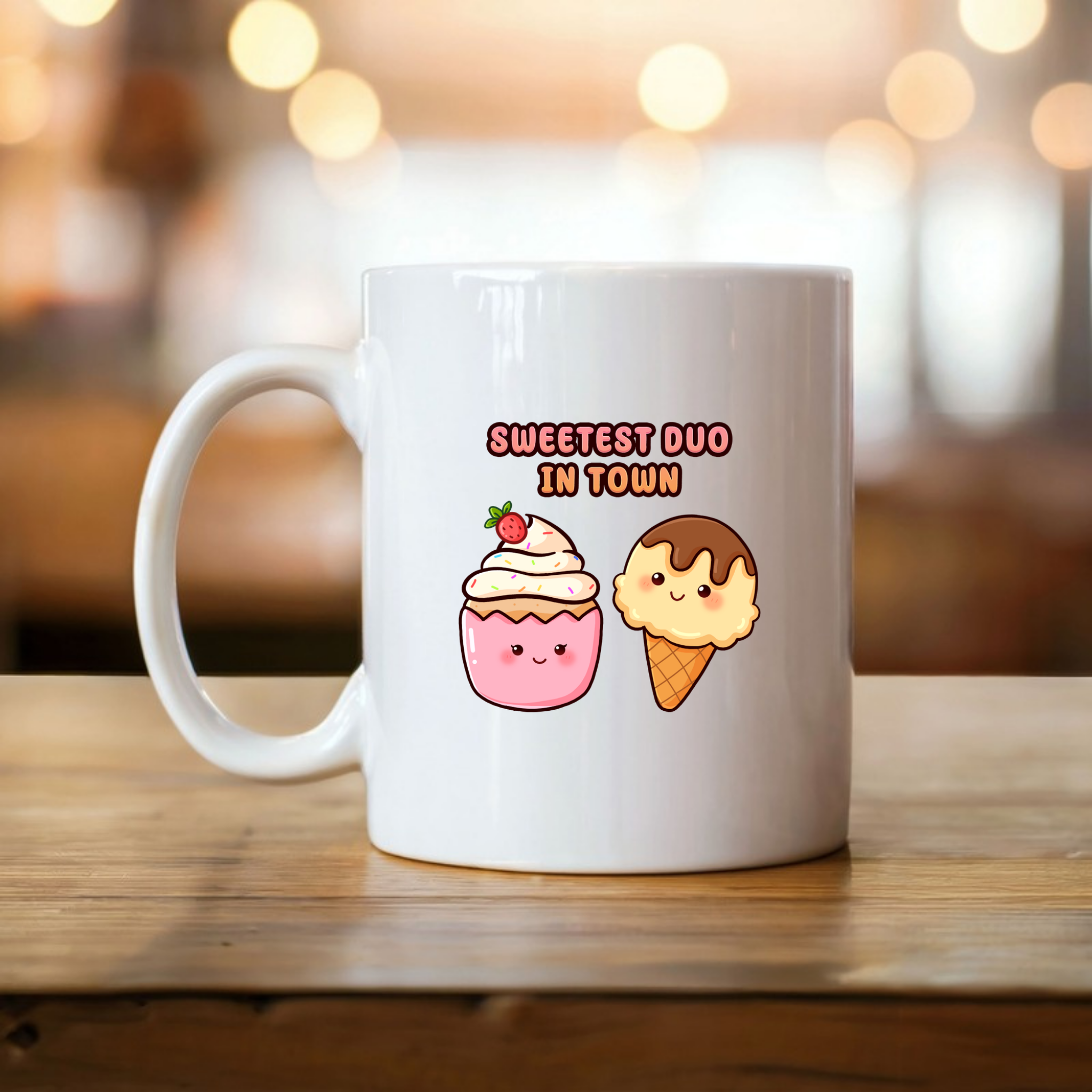 Sweetest Duo in Town Cupcake and Ice Cream Couple Mug