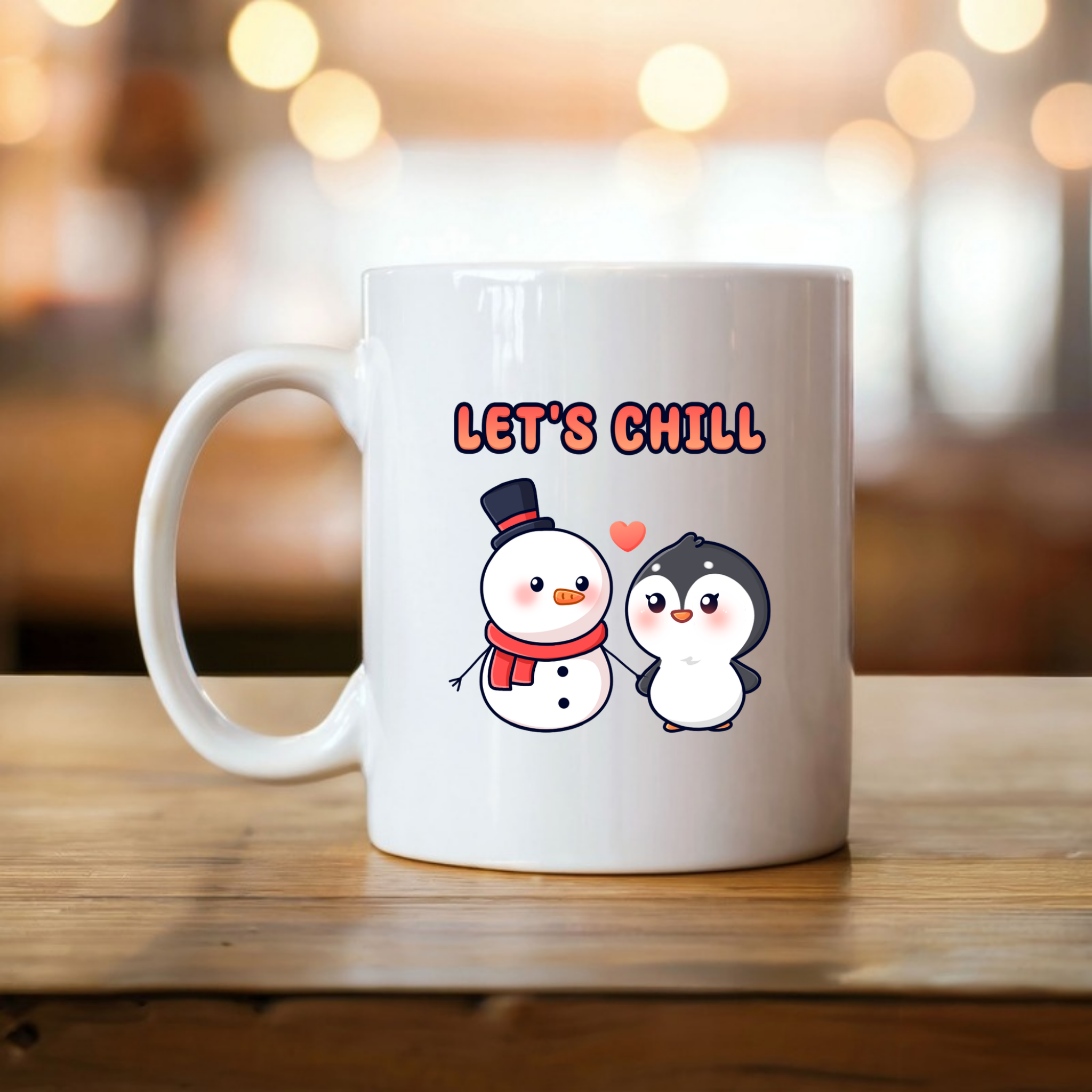 Let's Chill Snowman and Penguin Couple Mug