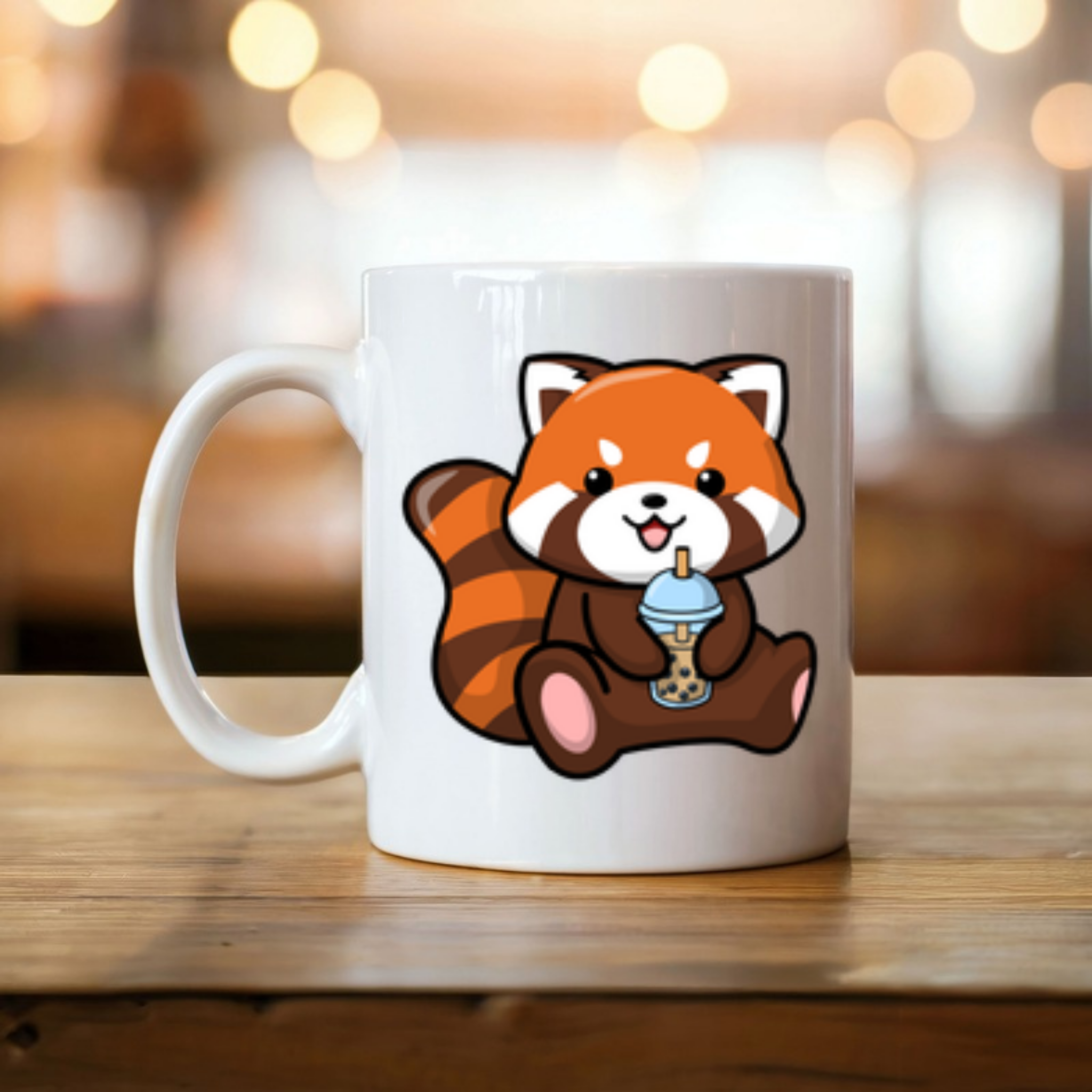 Red Panda Drinking Boba Tea Mug