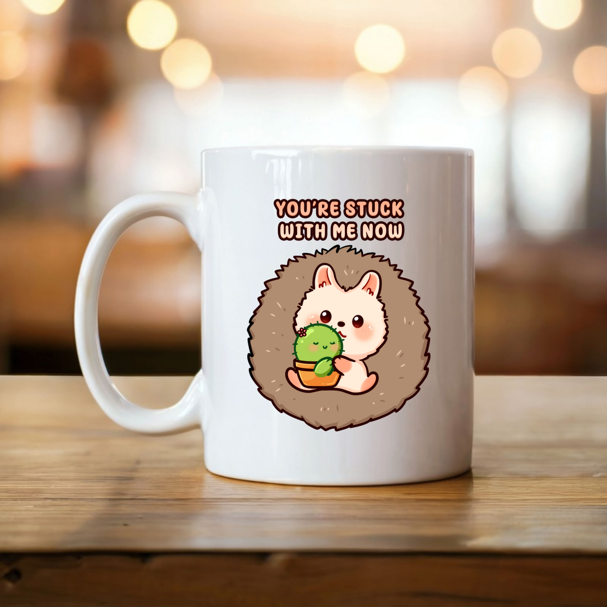 You_re Stuck with Me Now Porcupine and Succulent Cactus Couple Mug