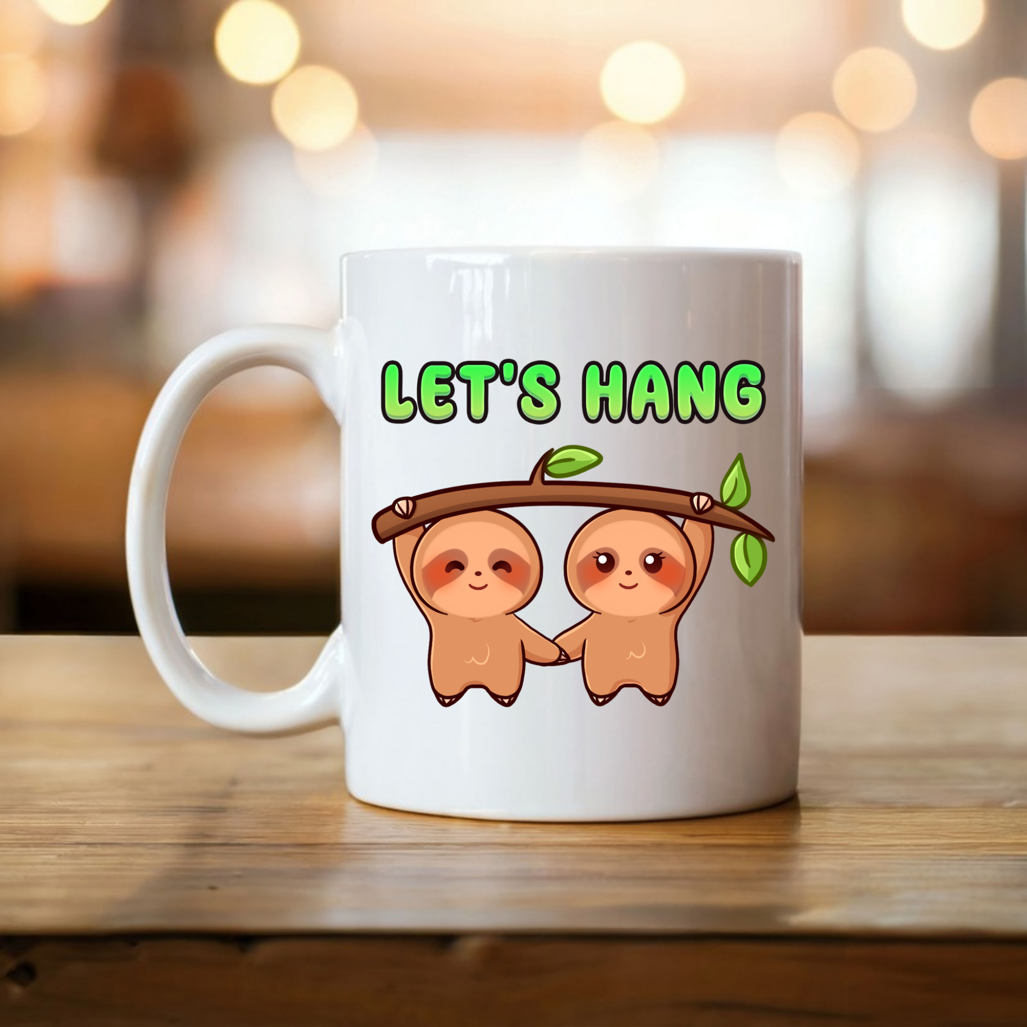Let's Hang Sloth Couple Mug
