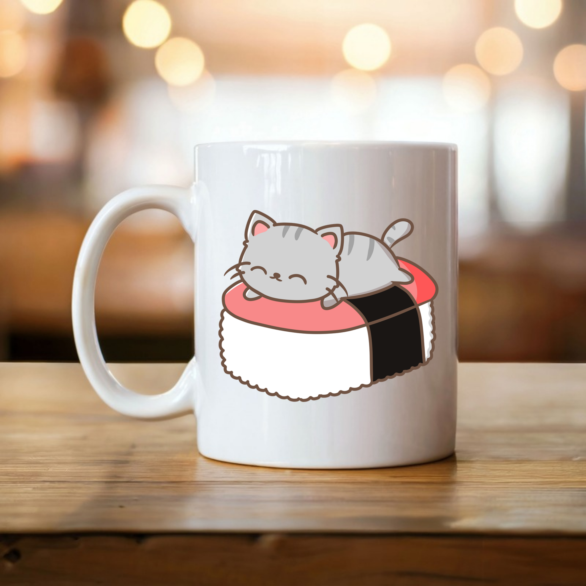 Grey Kitten on Sushi Bed Mug