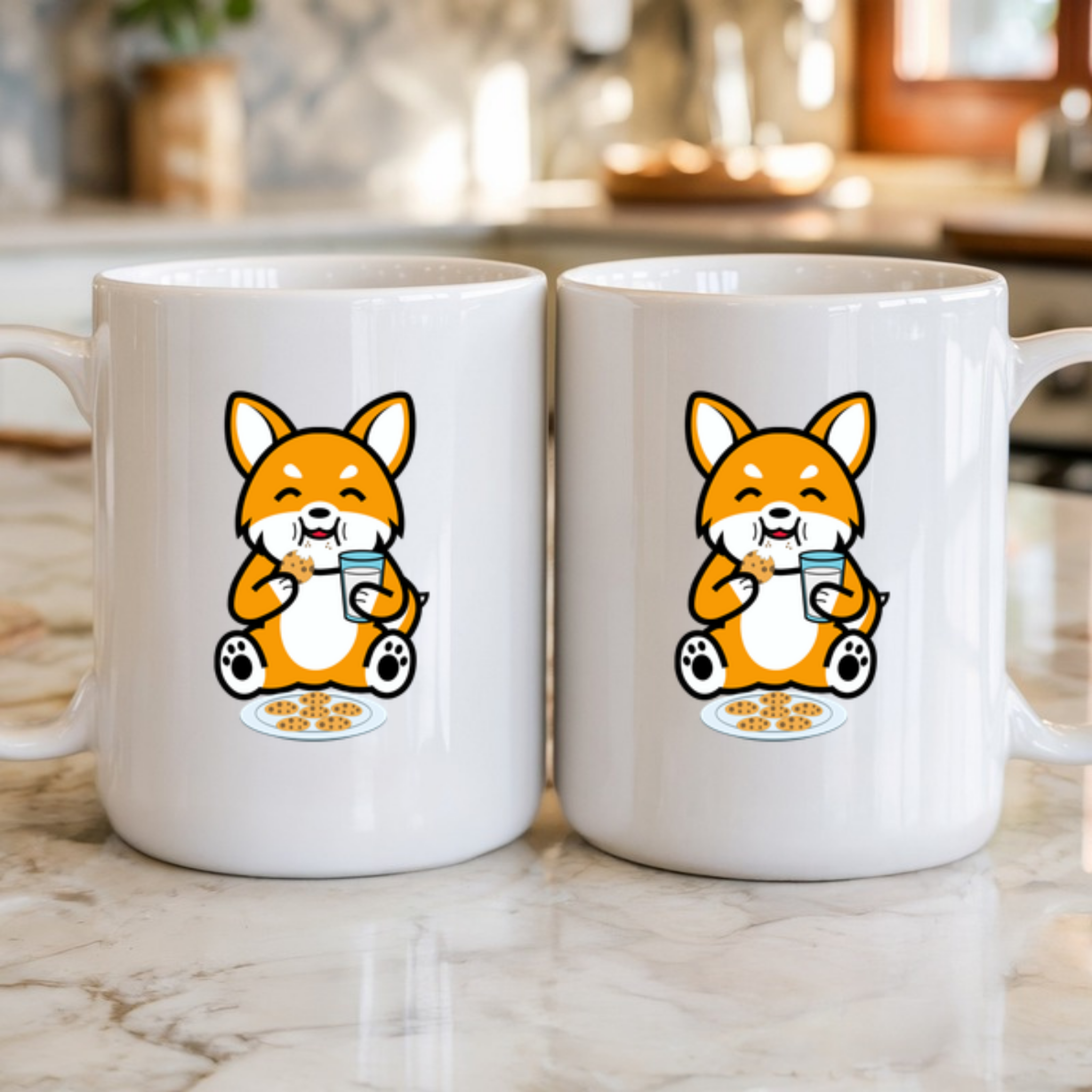 Dog Eating Cookies with Milk Mug