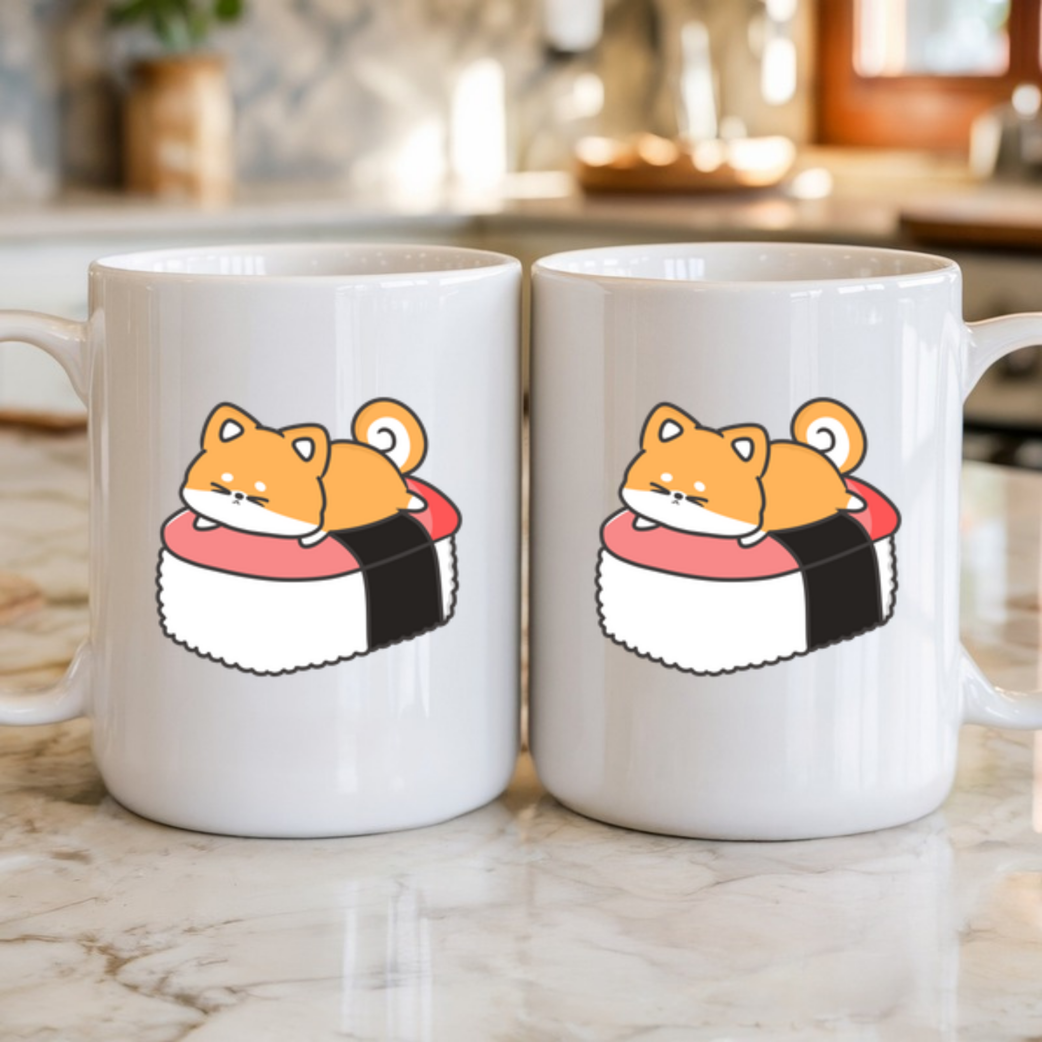 Puppy on Sushi Bed Mug