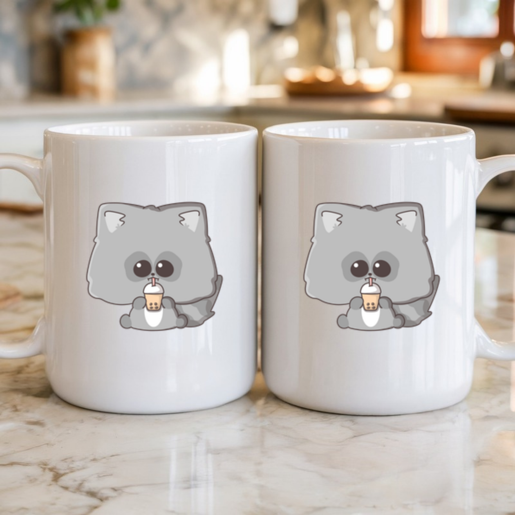 Raccoon Drinking Boba Tea Mug
