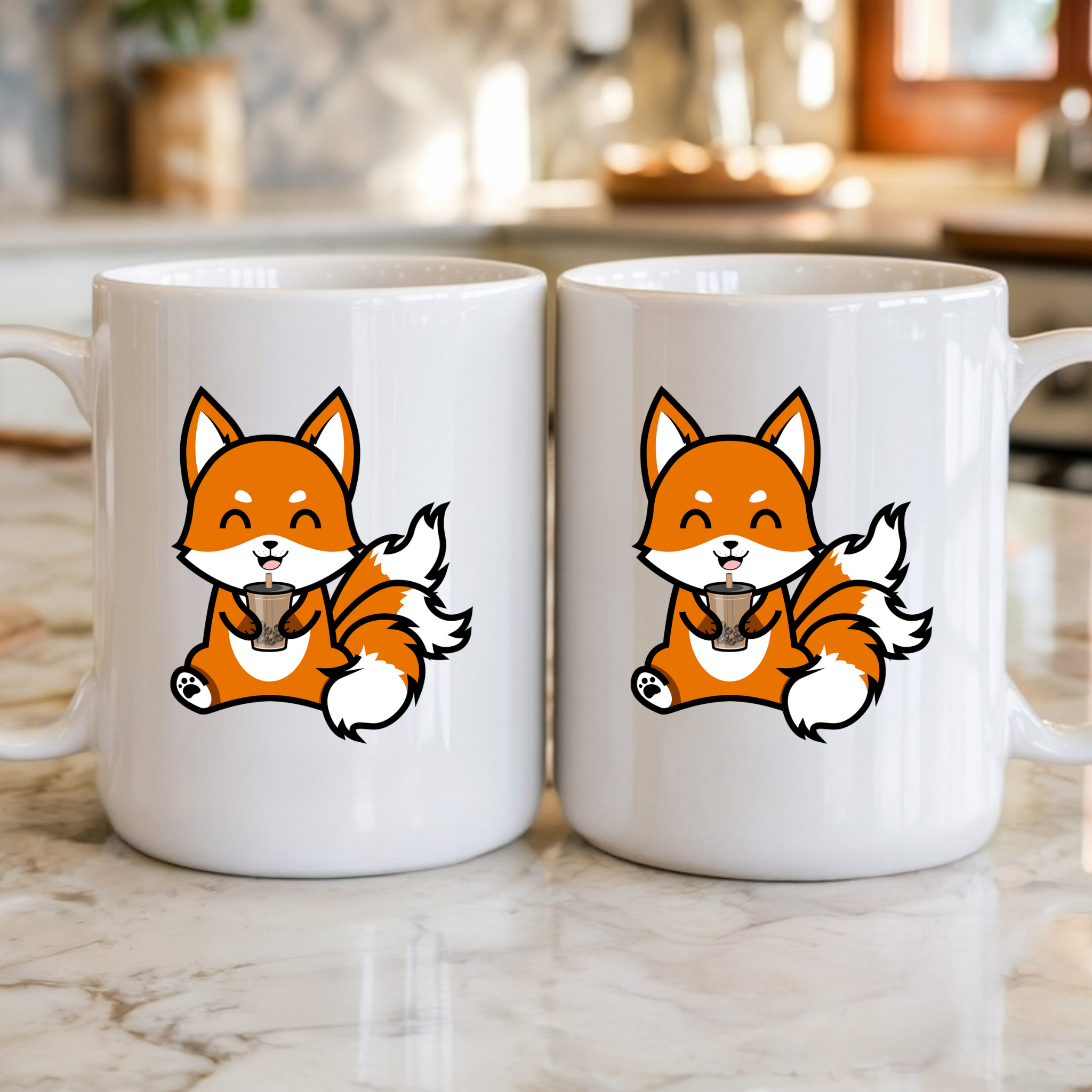 3-Tailed Fox Drinking Boba Tea Mug
