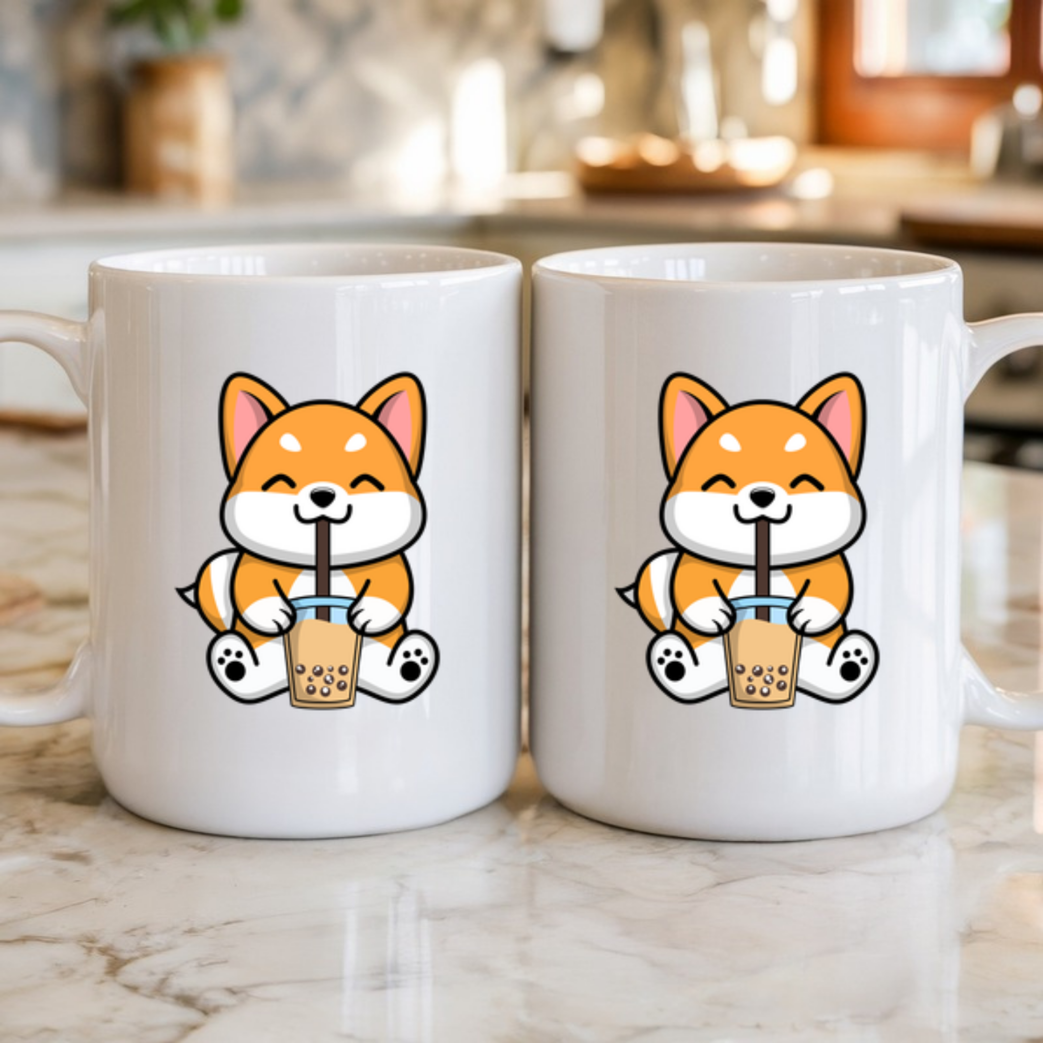 Puppy Drinking Boba Tea Mug
