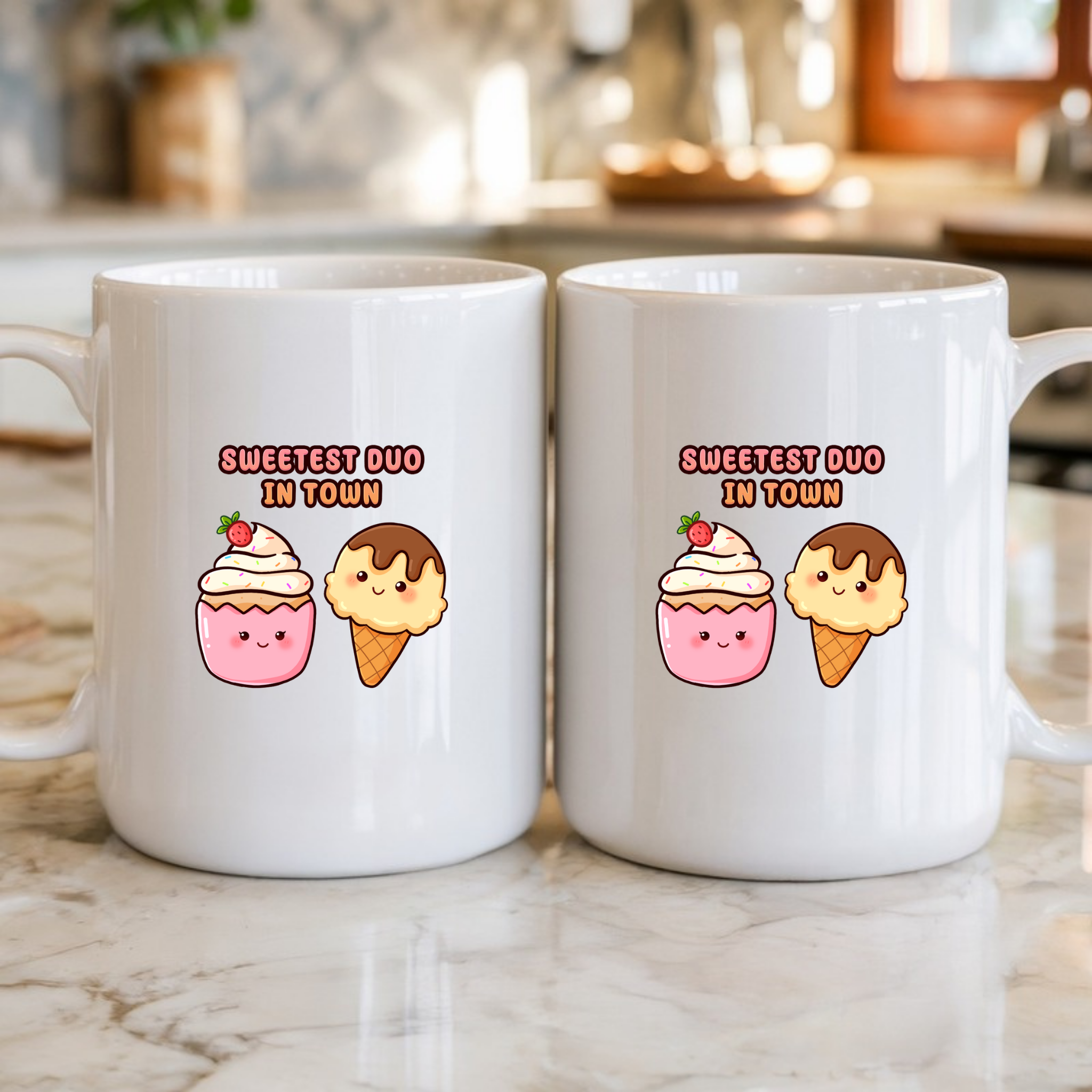 Sweetest Duo in Town Cupcake and Ice Cream Couple Mug