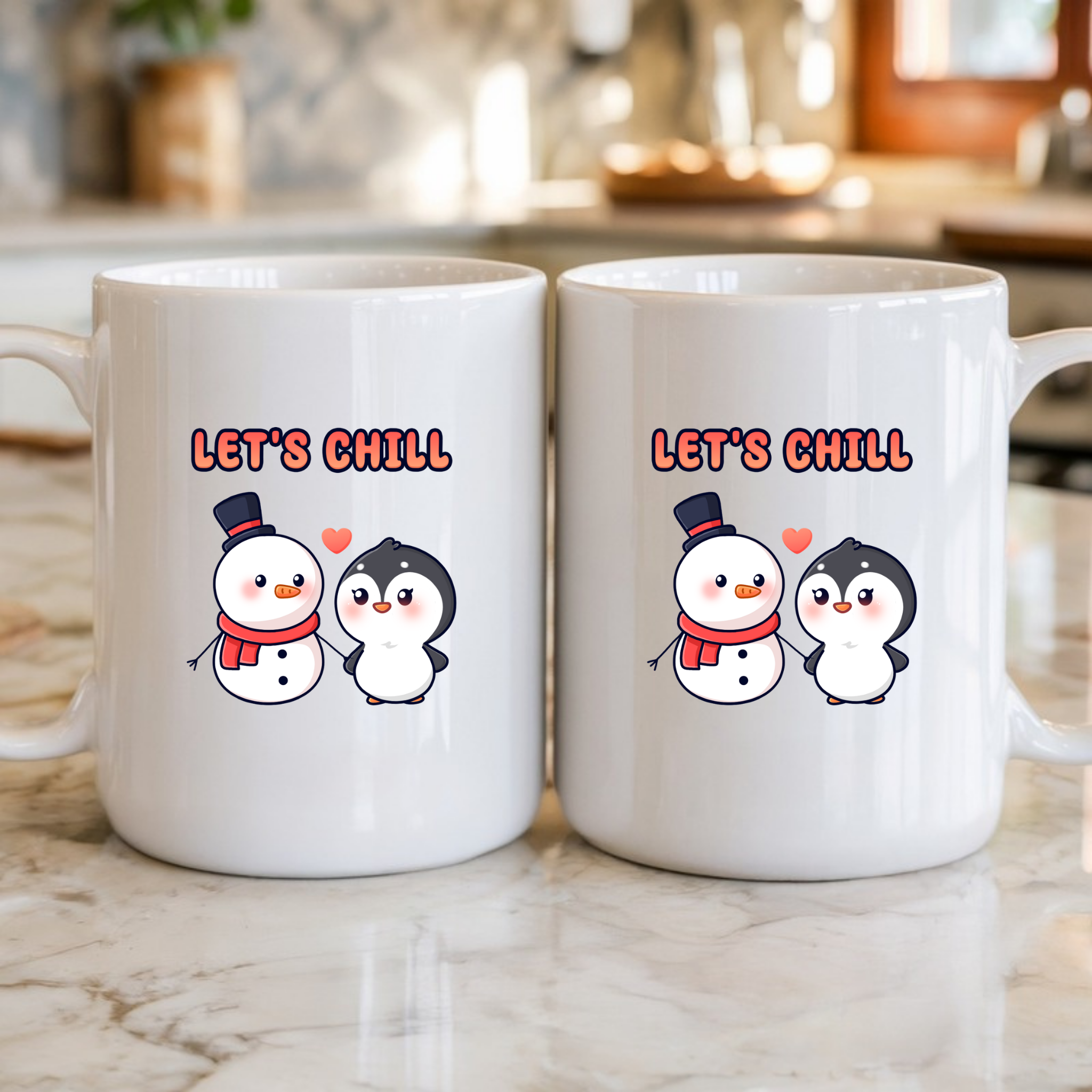 Let's Chill Snowman and Penguin Couple Mug
