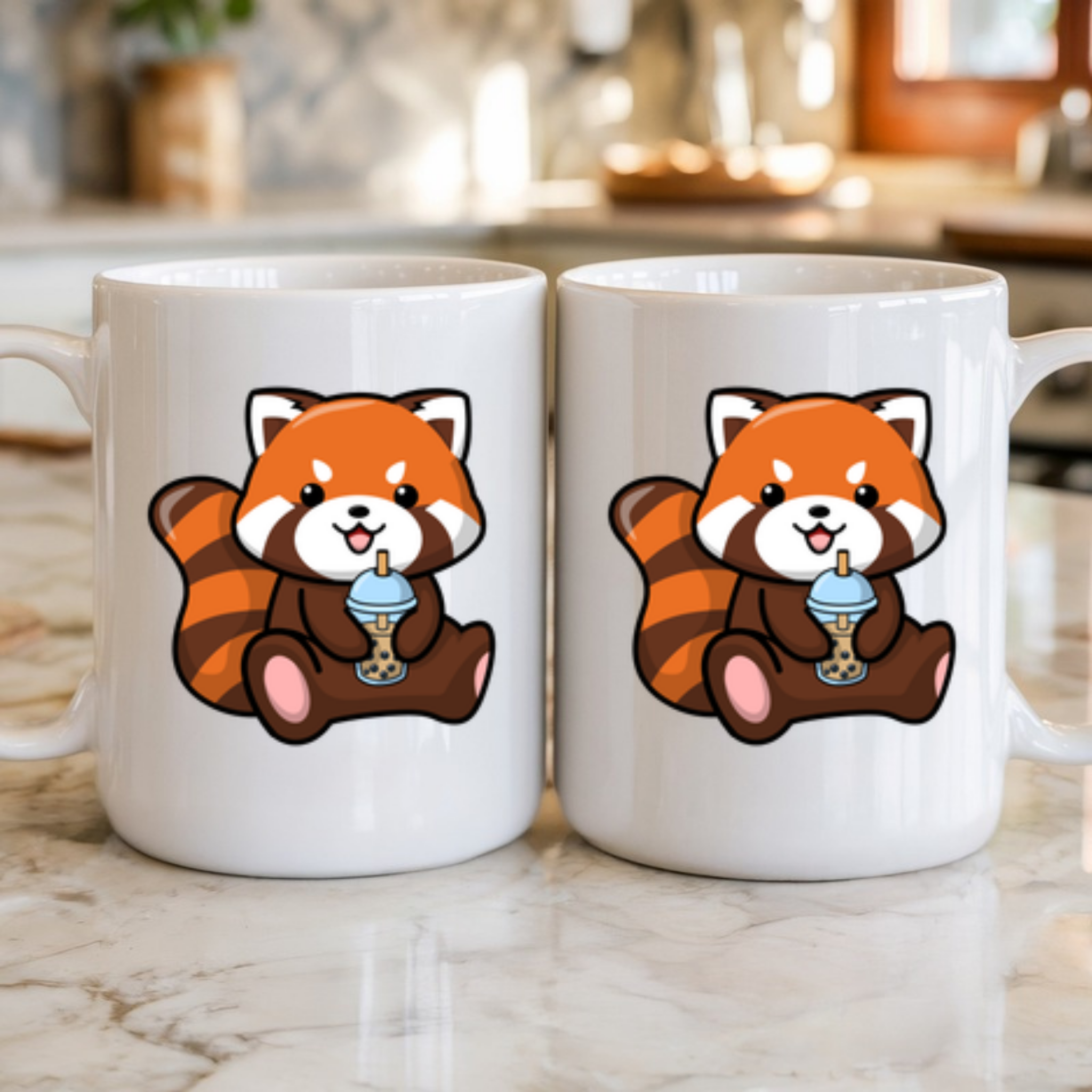 Red Panda Drinking Boba Tea Mug