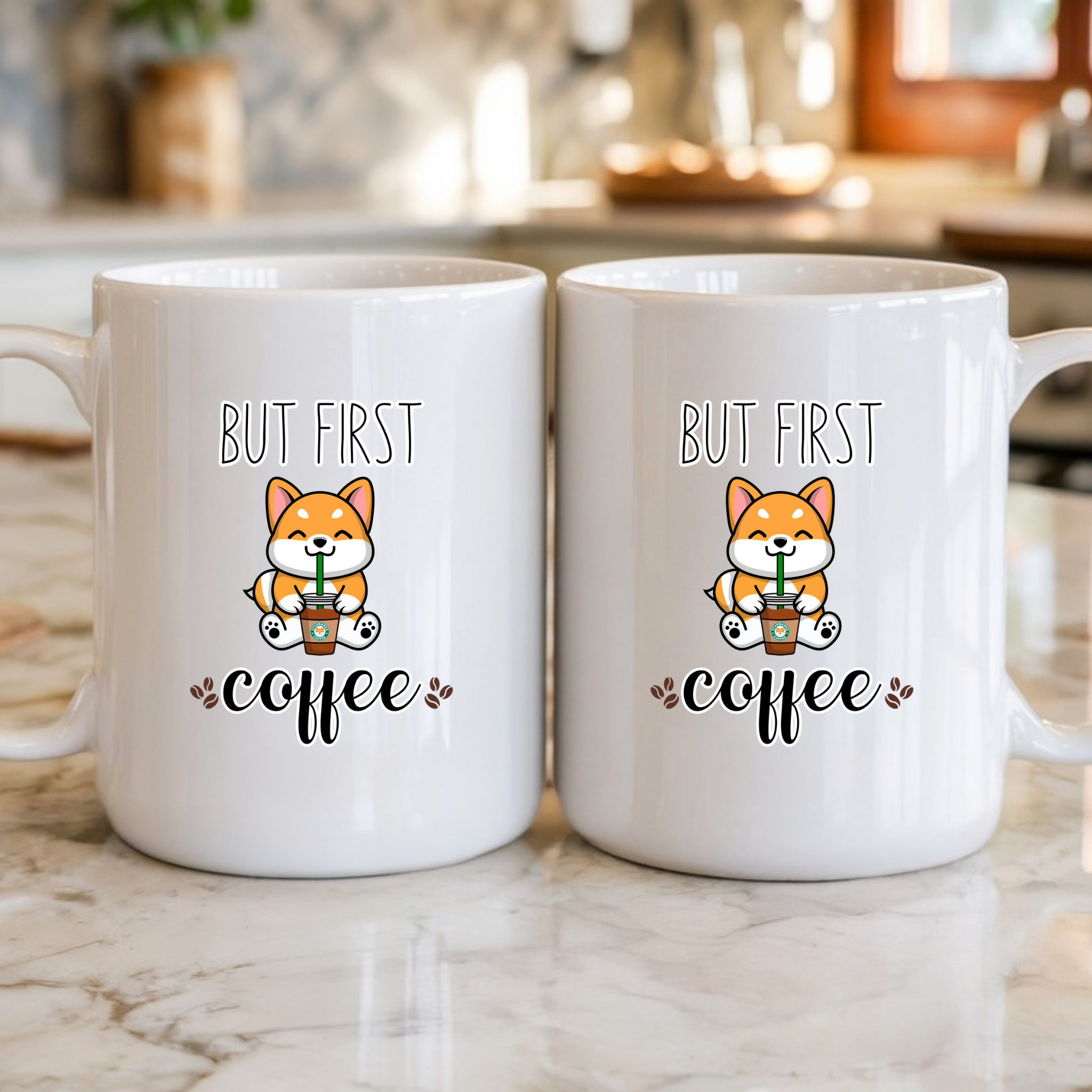 But First Coffee Puppy Drinking Coffee (No Tongue) Mug