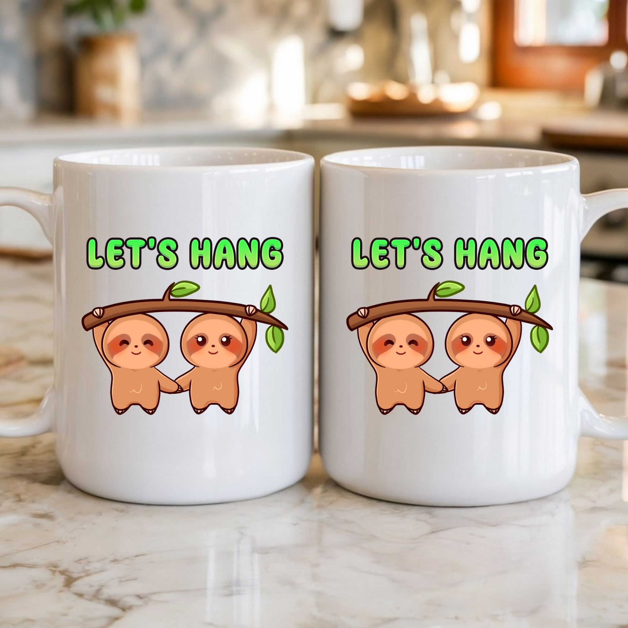 Let's Hang Sloth Couple Mug
