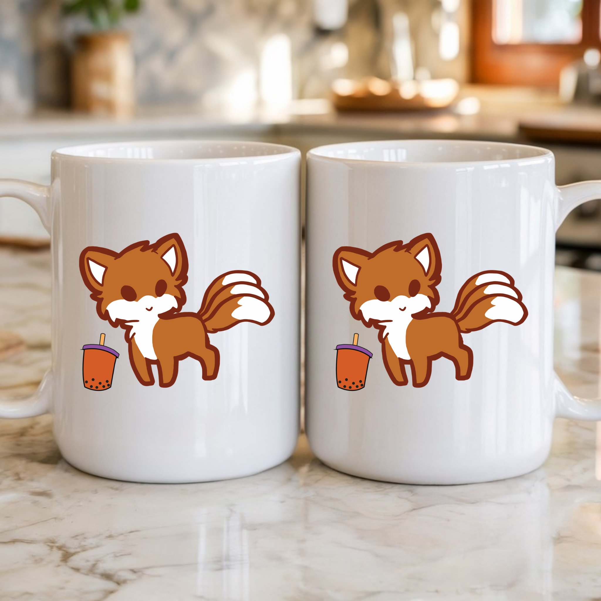 Fox Drinking Boba Tea Mug