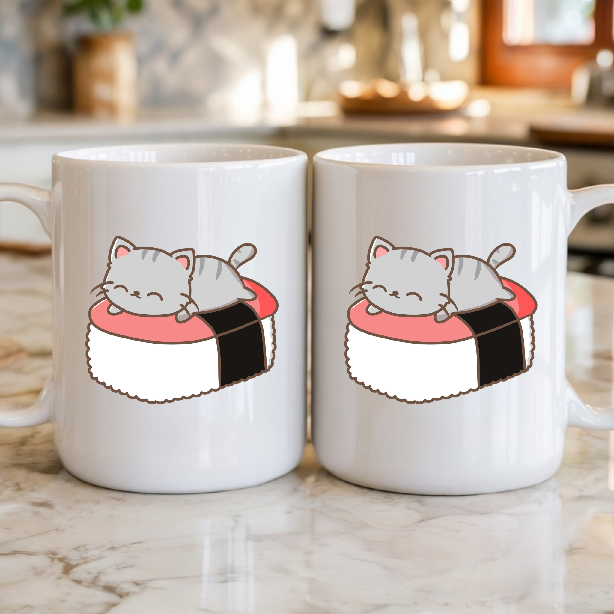 Grey Kitten on Sushi Bed Mug