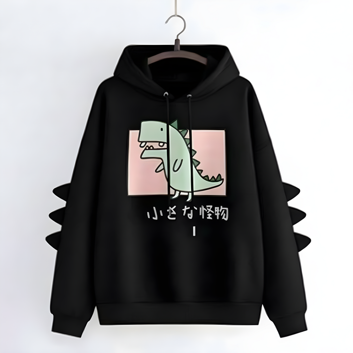 Cute Dinosaur Hoodie with Spikes | Kawaii “Little Monster” Pullover Sweatshirt | Japanese Style Hoodie with Fabric Spikes | Cosplay Inspired Dino Hoodie