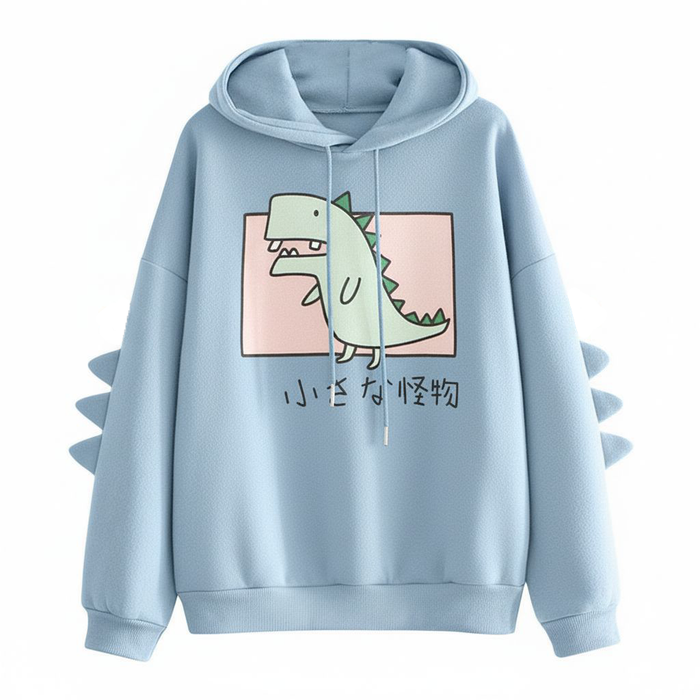 Cute Dinosaur Hoodie with Spikes | Kawaii “Little Monster” Pullover Sweatshirt | Japanese Style Hoodie with Fabric Spikes | Cosplay Inspired Dino Hoodie