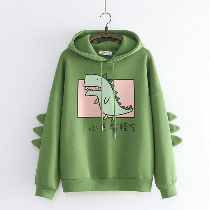 Cute Dinosaur Hoodie with Spikes | Kawaii “Little Monster” Pullover Sweatshirt | Japanese Style Hoodie with Fabric Spikes | Cosplay Inspired Dino Hoodie