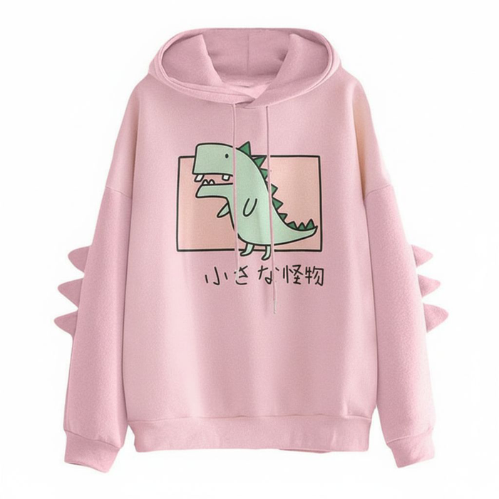 Cute Dinosaur Hoodie with Spikes | Kawaii “Little Monster” Pullover Sweatshirt | Japanese Style Hoodie with Fabric Spikes | Cosplay Inspired Dino Hoodie
