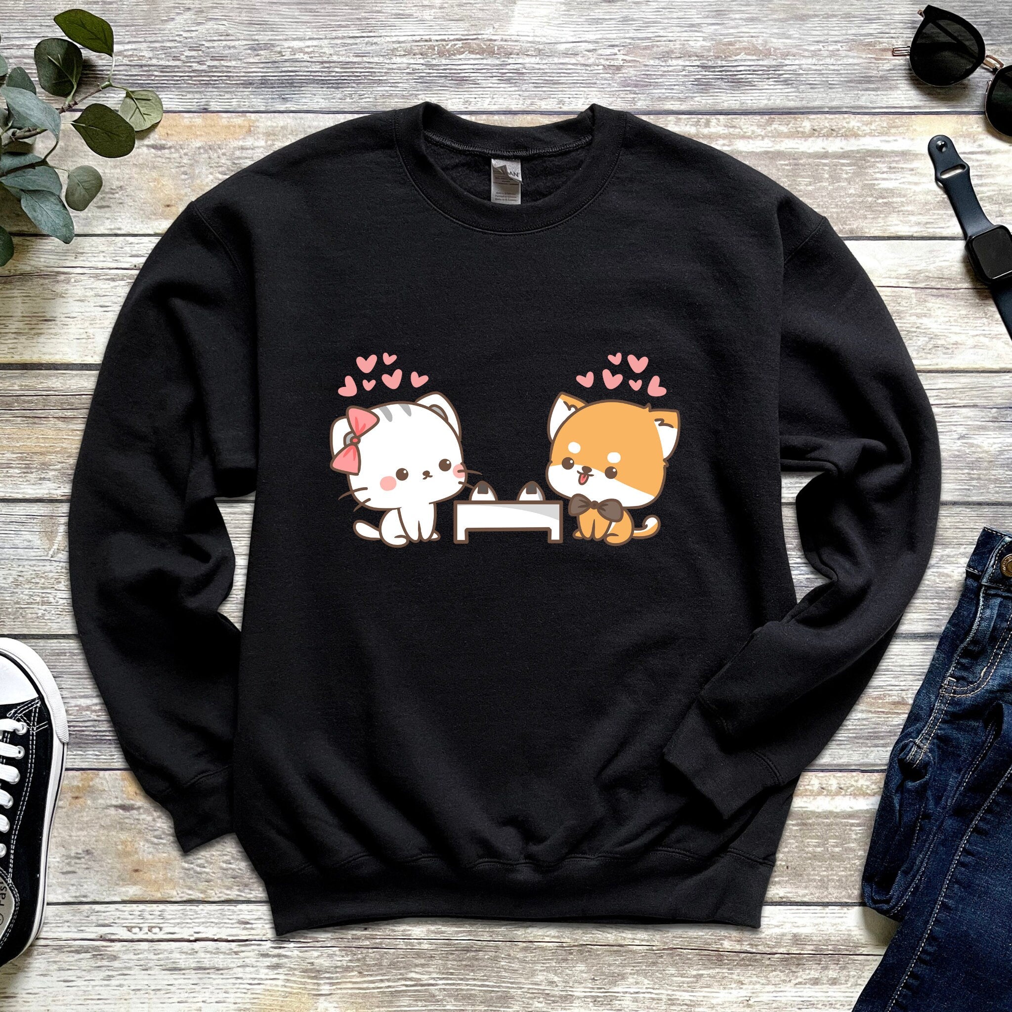 Cat and Dog Sushi Date Sweatshirt